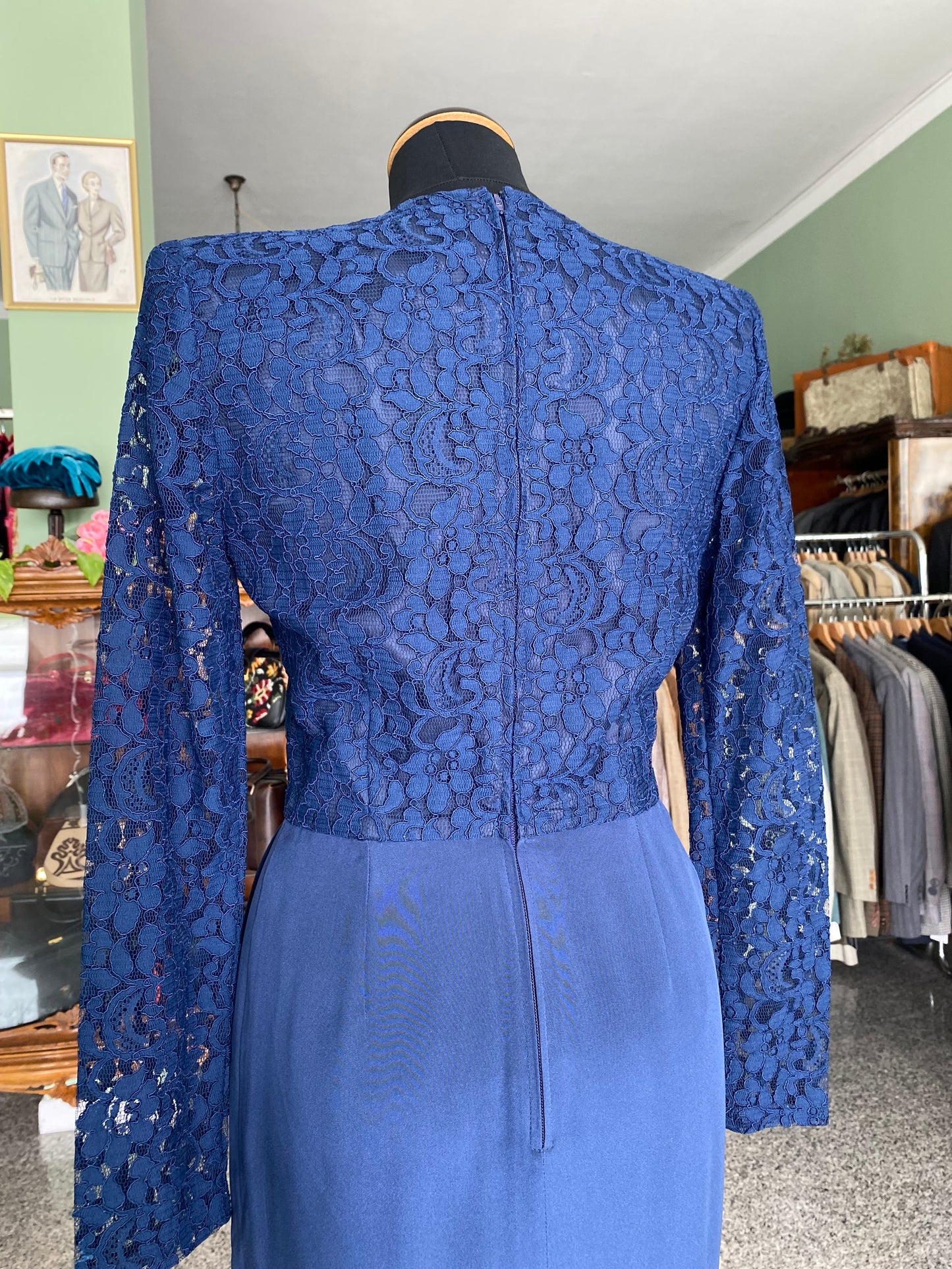 Abito blu con corpino in pizzo - TG. 40