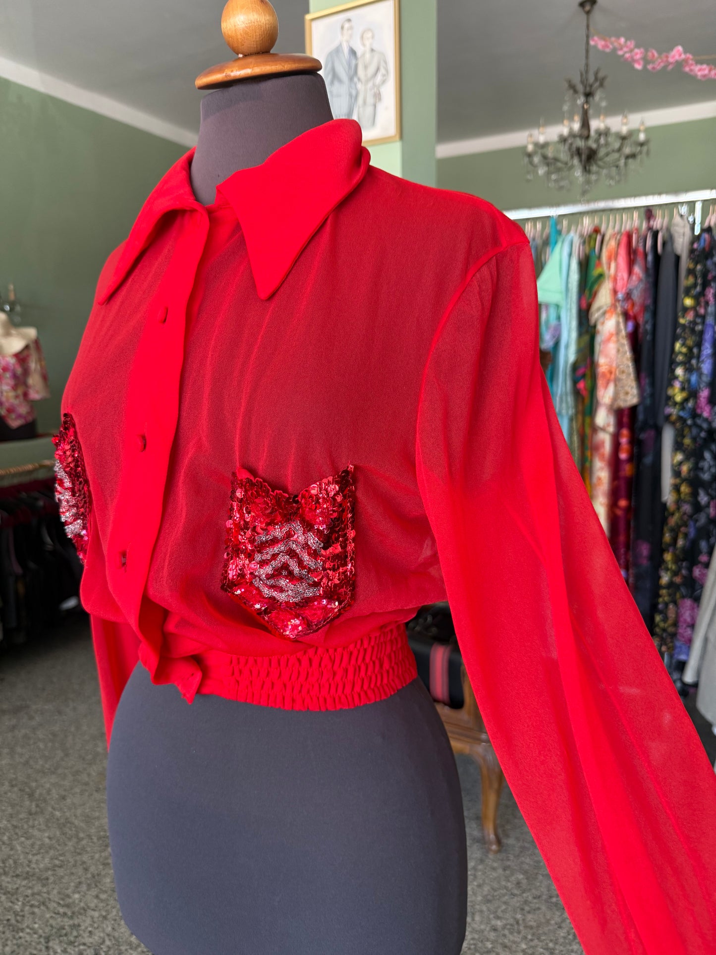 Camicia crop anni ’80 con paillettes - TG. 40/42