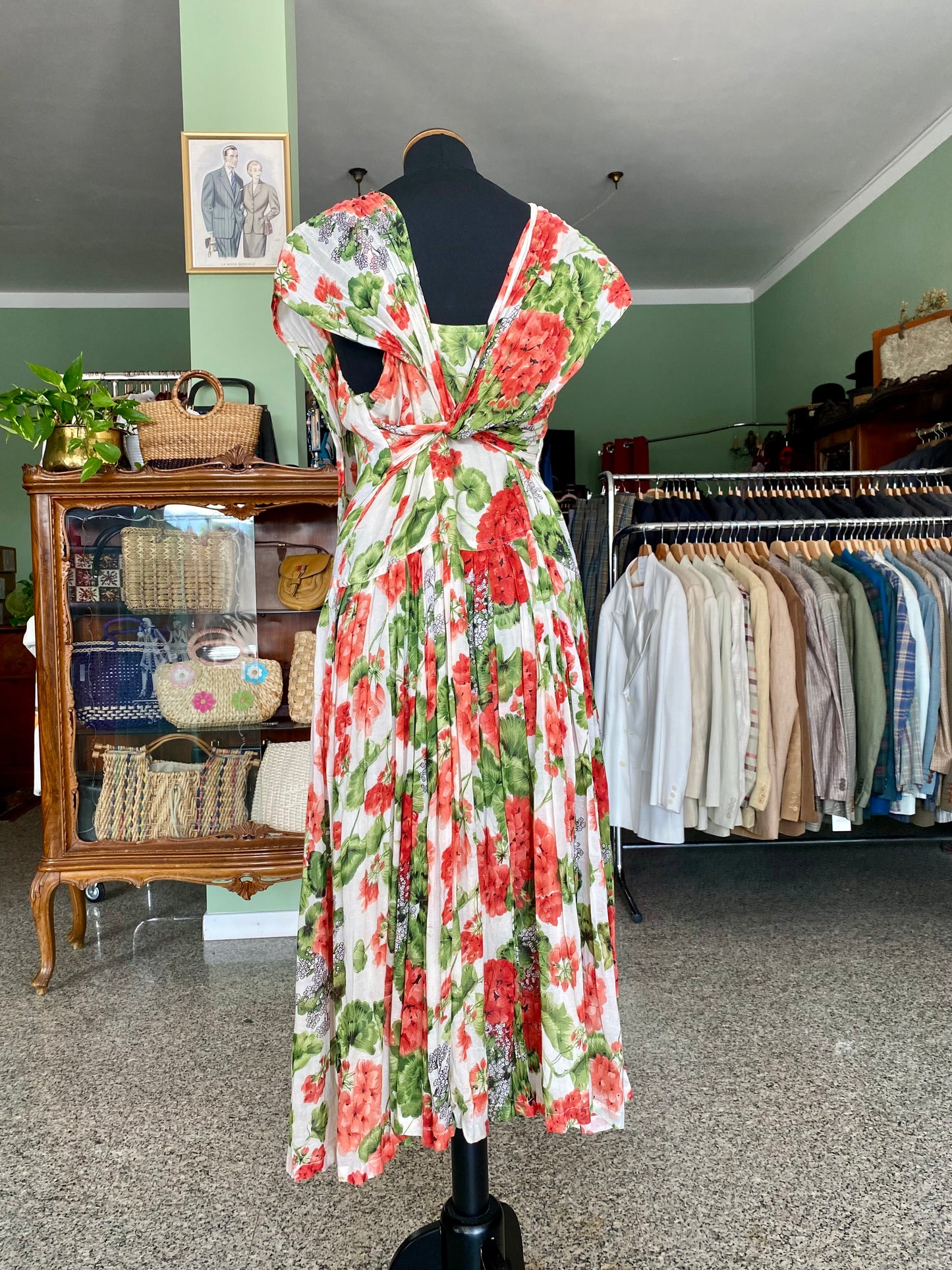 Abito in mussola di cotone con gerani - TG. 40/42