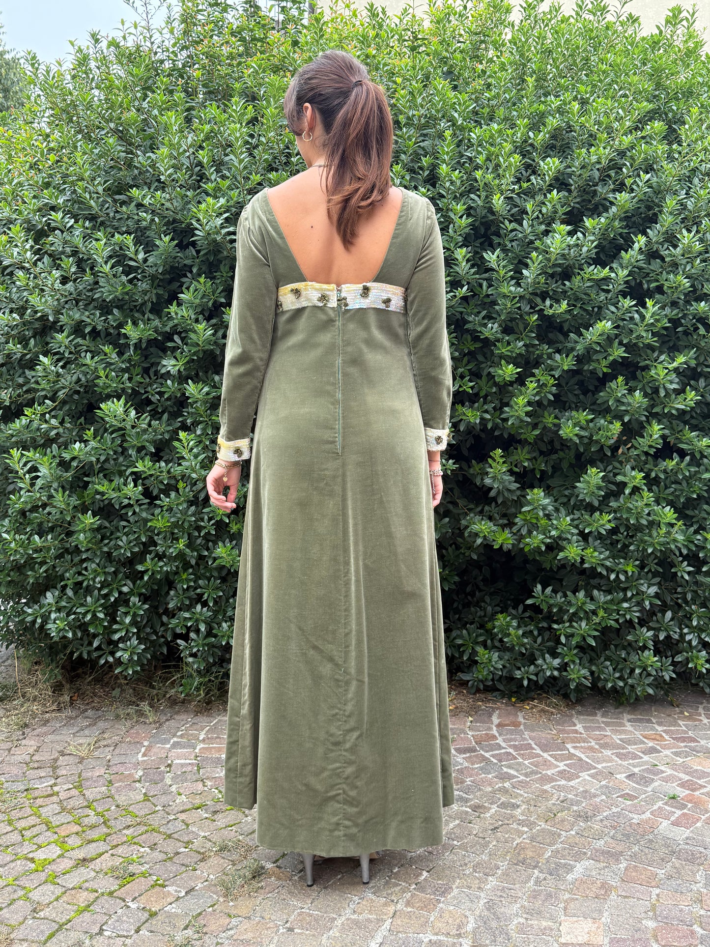 Maxi dress anni ‘70 in velluto - stile Regency - TG. 38/40