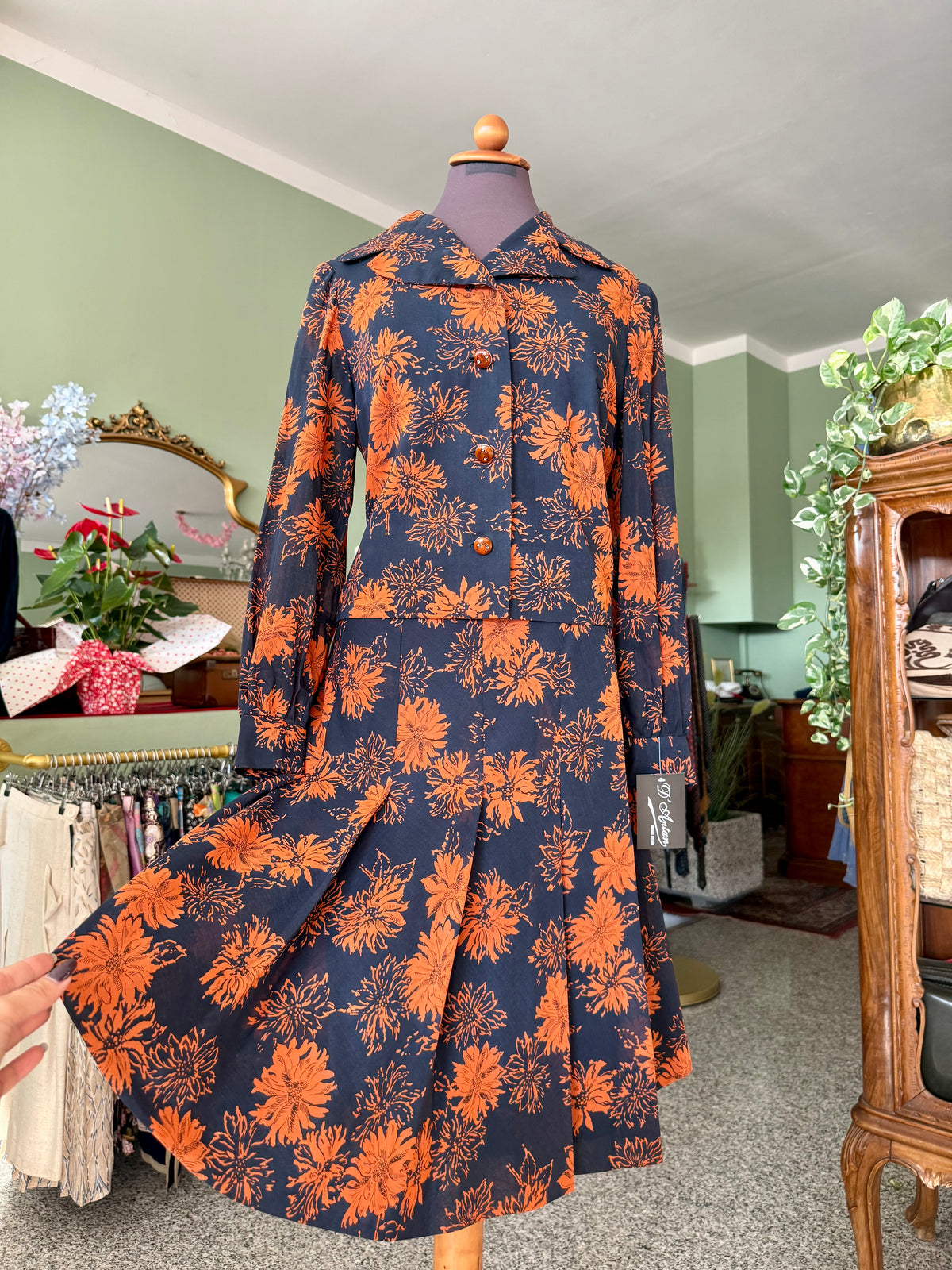 Abito sartoriale anni ‘70 blu e arancio - TG. 42