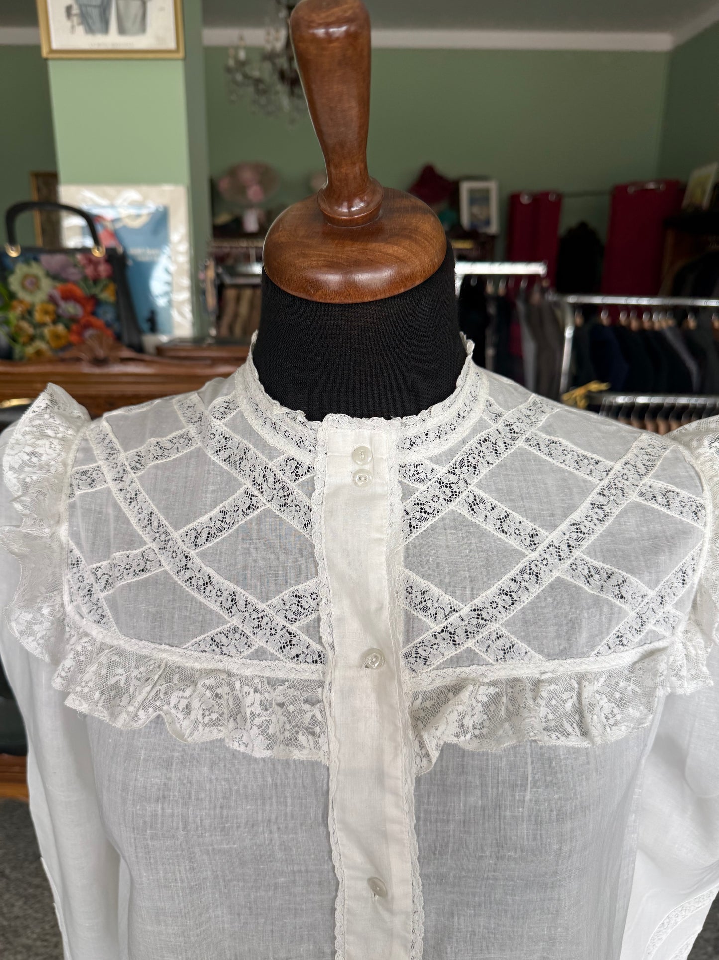 Camicia anni ‘40/‘50 in mussola di cotone e pizzo - TG. 40/42
