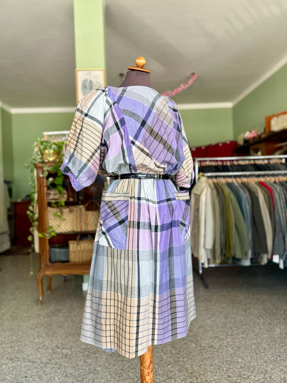 Abito anni ‘80 tartan viola - TG. 48/50