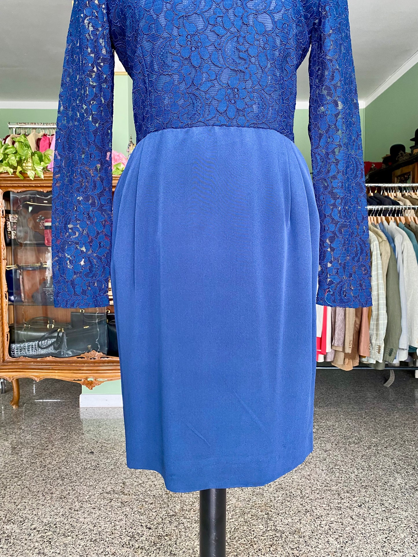 Abito blu con corpino in pizzo - TG. 40