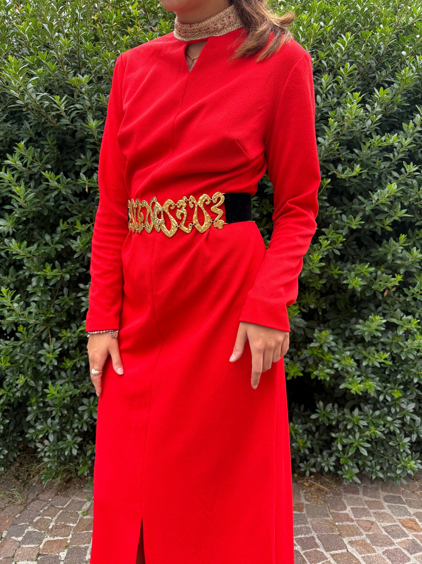 Maxi dress anni ‘70 rosso e oro - TG. 42/44