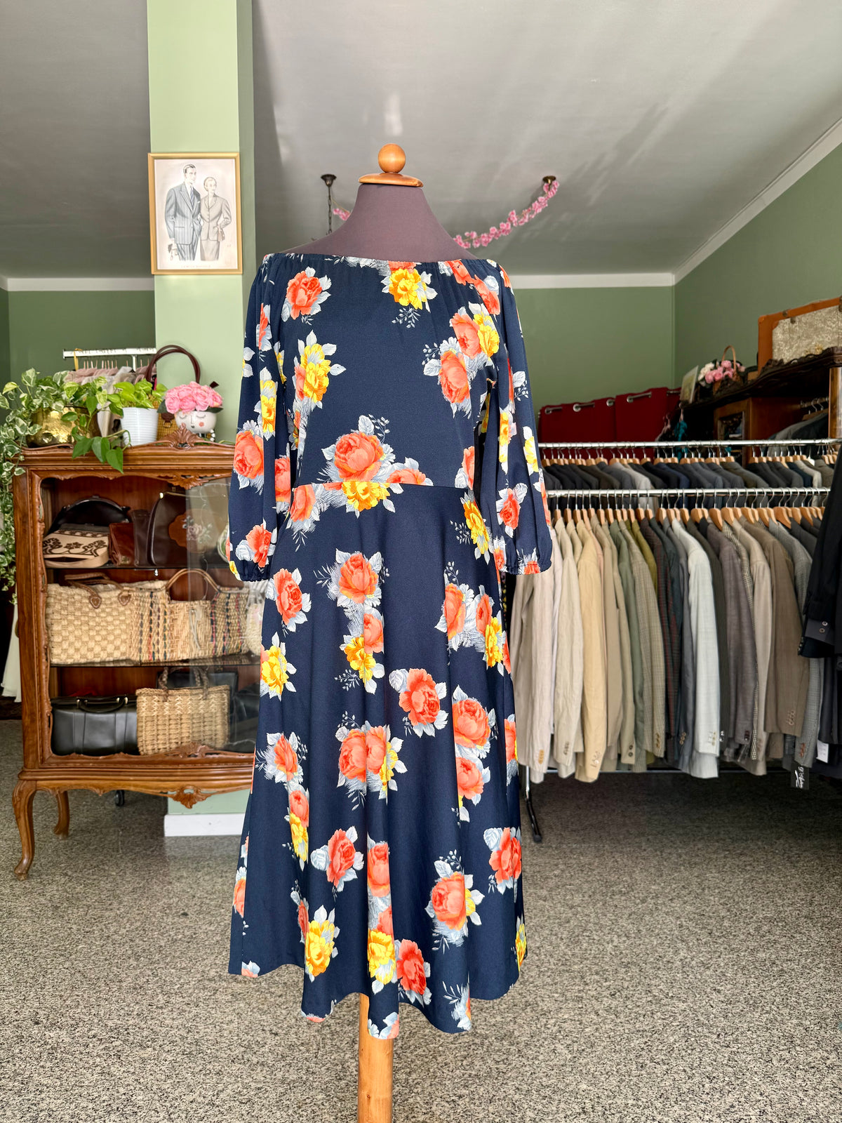 Abito anni ‘70 con rose gialle e arancio - TG. 42