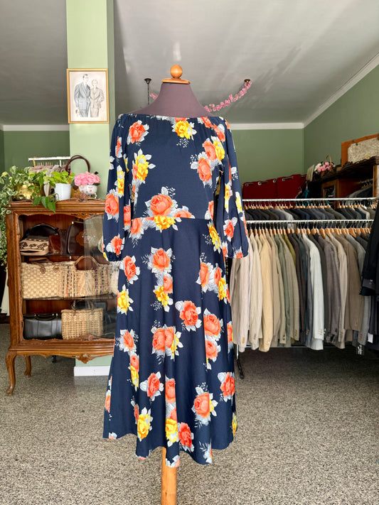 Abito anni ‘70 con rose gialle e arancio - TG. 42