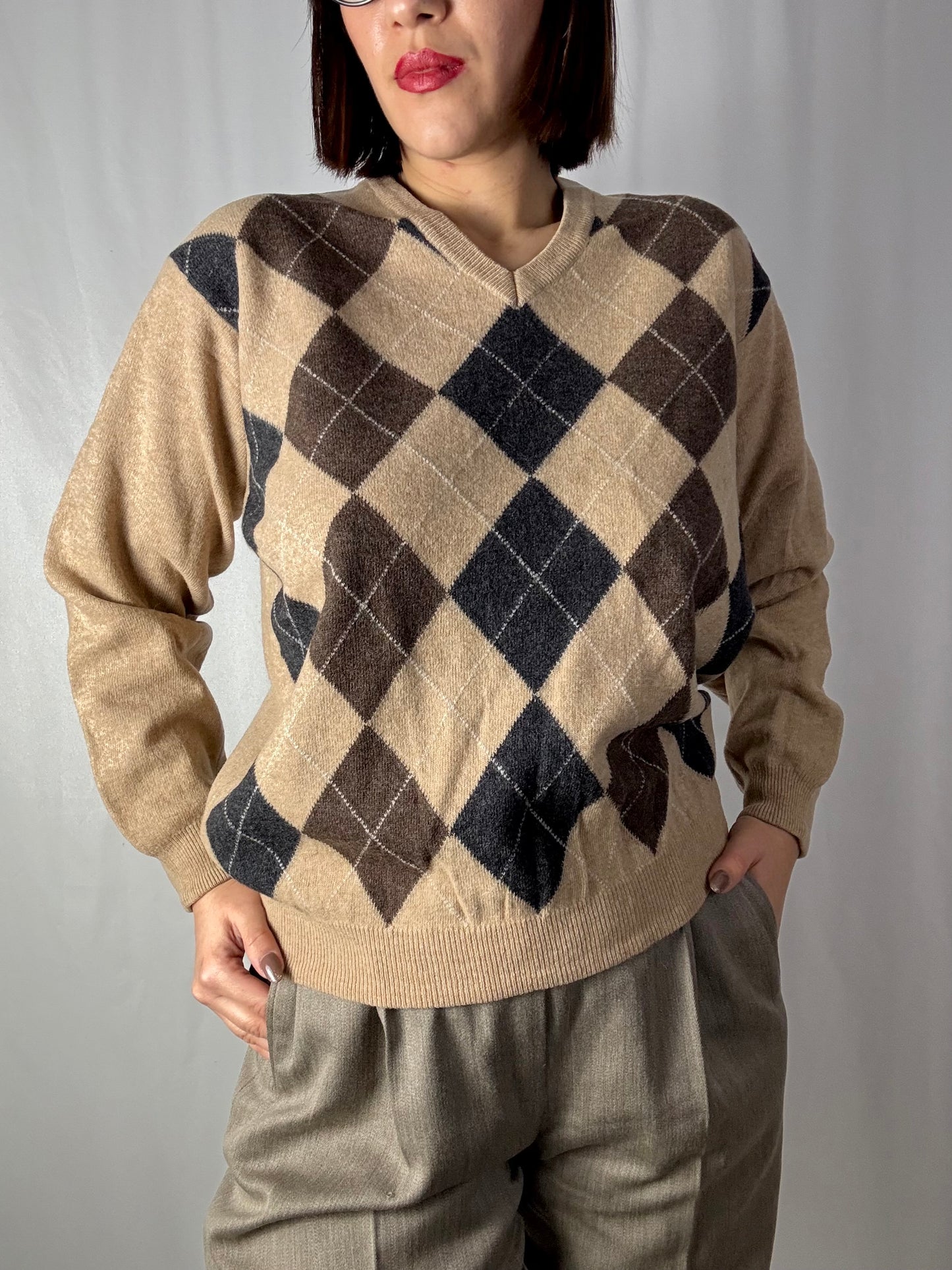 Maglione fantasia Argyle beige - TG. 40-44