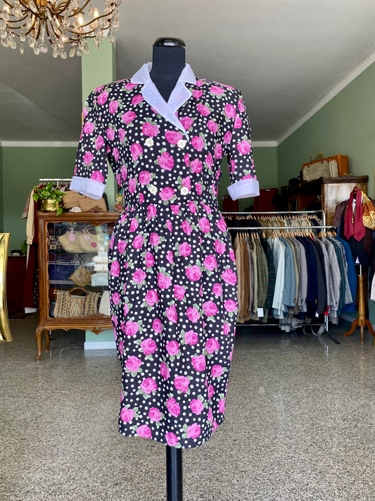 Abito anni '80 a pois e rose fucsia - TG. 40/42