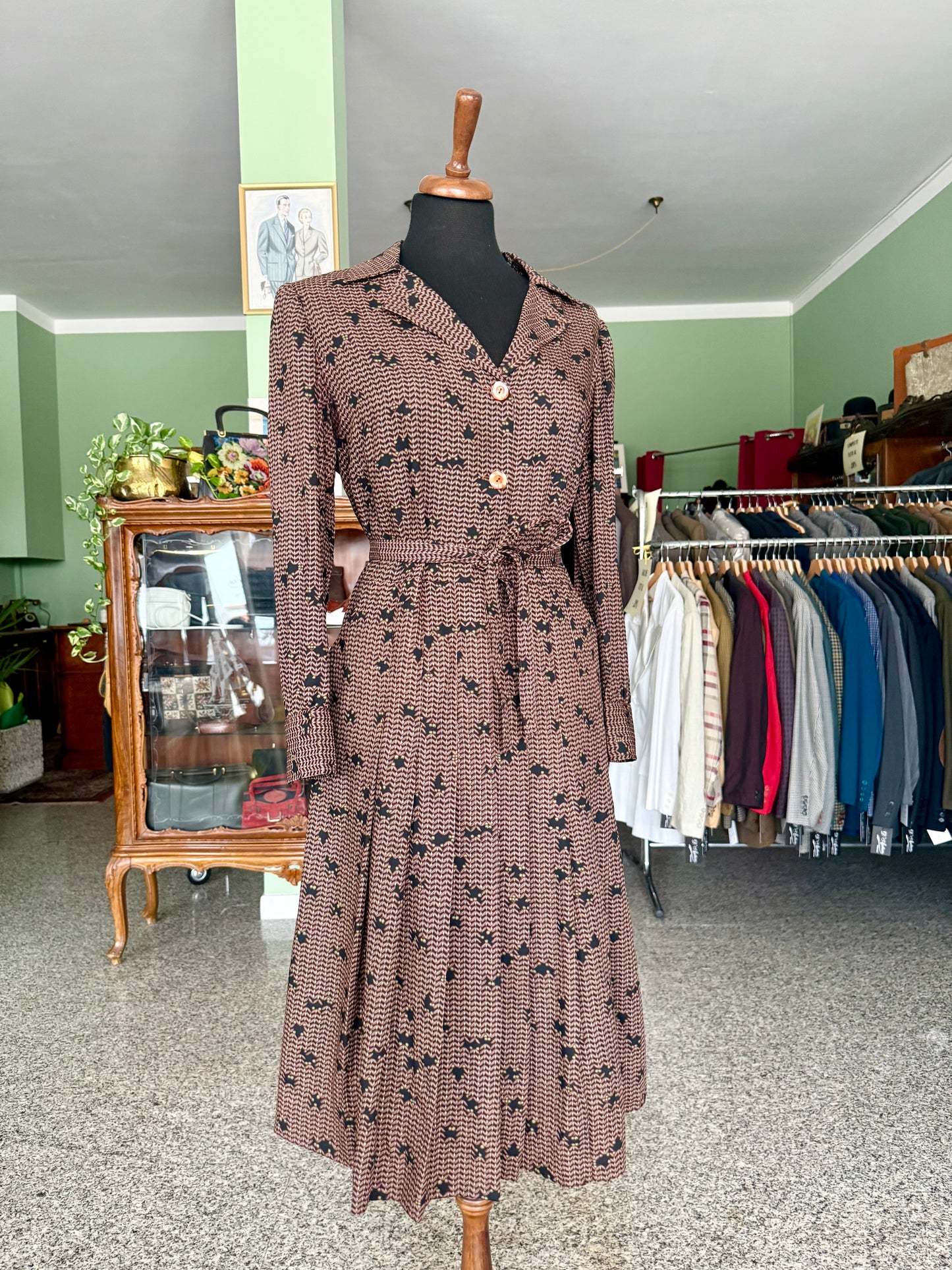 Abito sartoriale anni ’70 in lana leggera con cintura - TG. 46/48