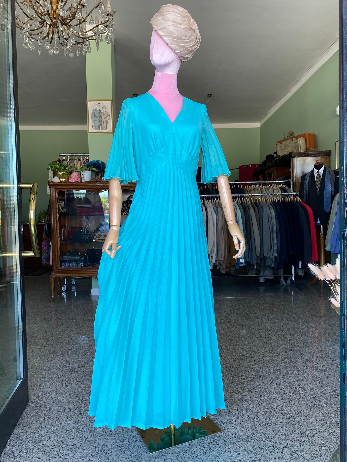 Maxi dress plissettato anni ‘70 turchese - TG.