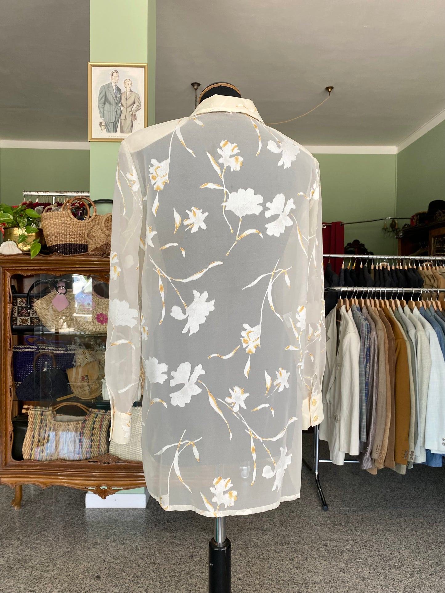 Camicia semi trasparente in chiffon vaniglia - TG. 44