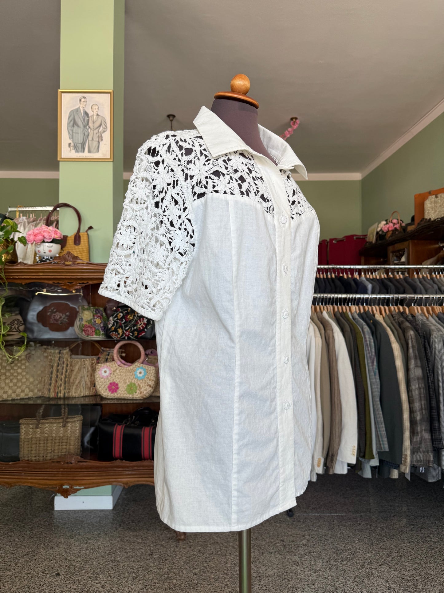 Camicia con inserti macramè- TG. 44
