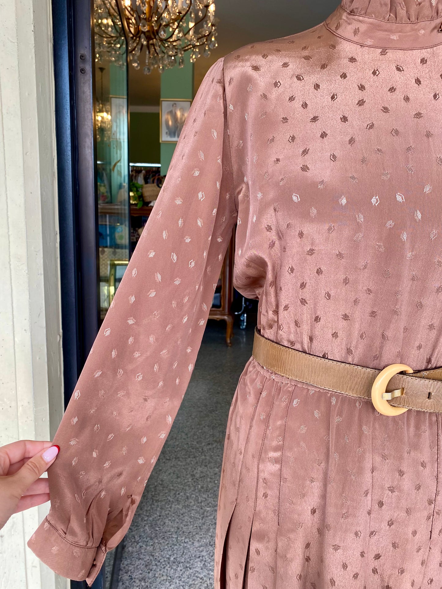 Abito in pura seta color cacao con dettagli rétro - TG. 42/44