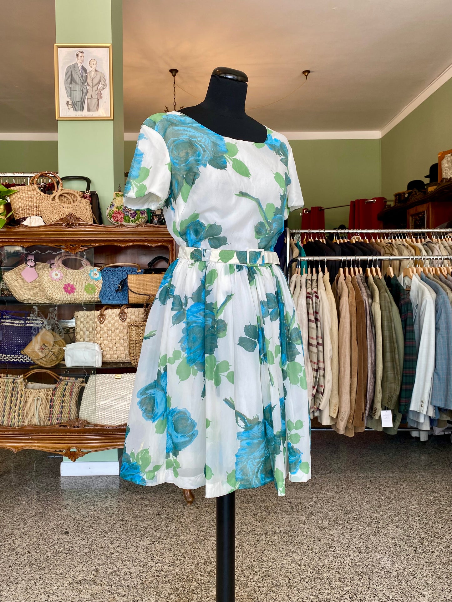 Abito vintage floreale anni '50 con cintura - TG. 40 circa