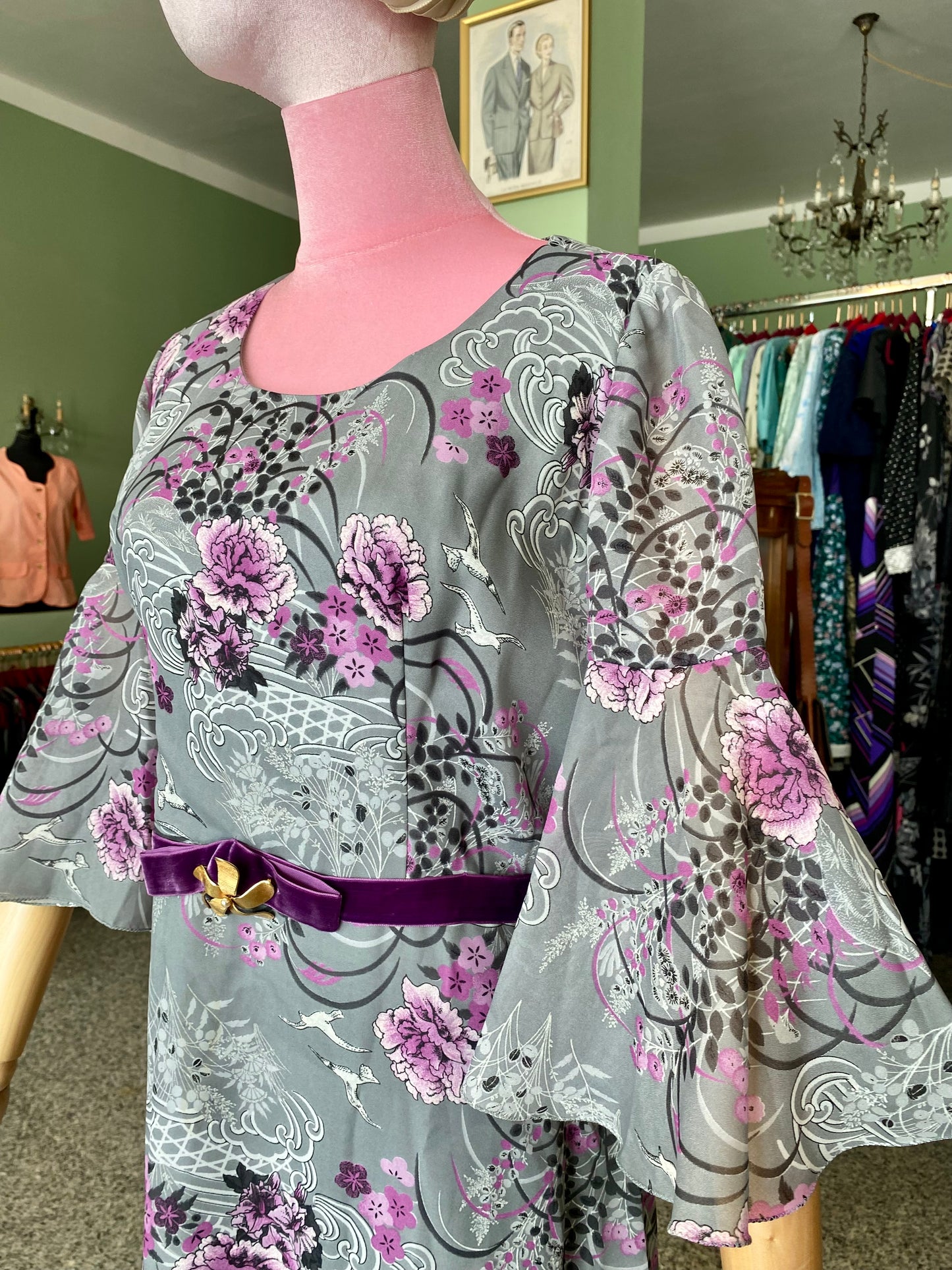Maxi dress anni ‘70 lilla e grigio perla - TG. 44