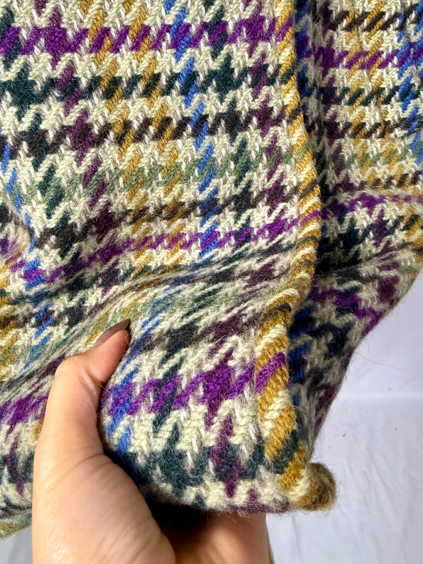 Cappotto anni ’80 in lana fantasia pied-de-poule multicolore - TG. 42/44