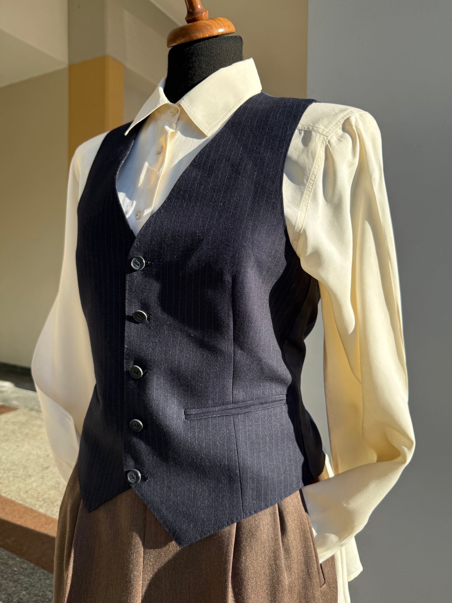 Gilet blu notte gessato - TG. 40/42