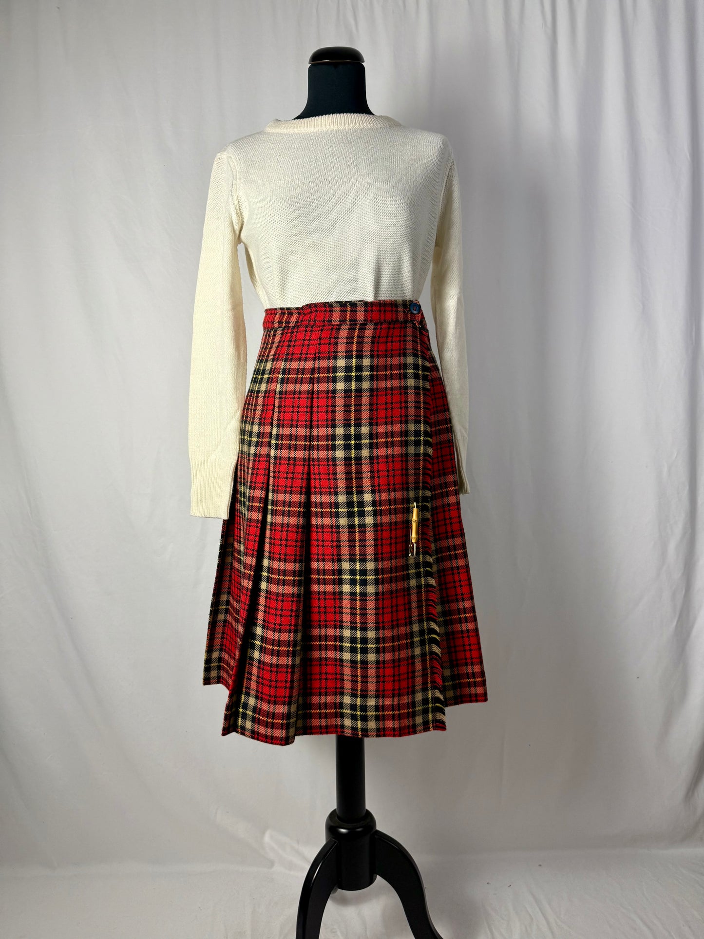 Gonna tartan in pura lana con spilla - TG. 40