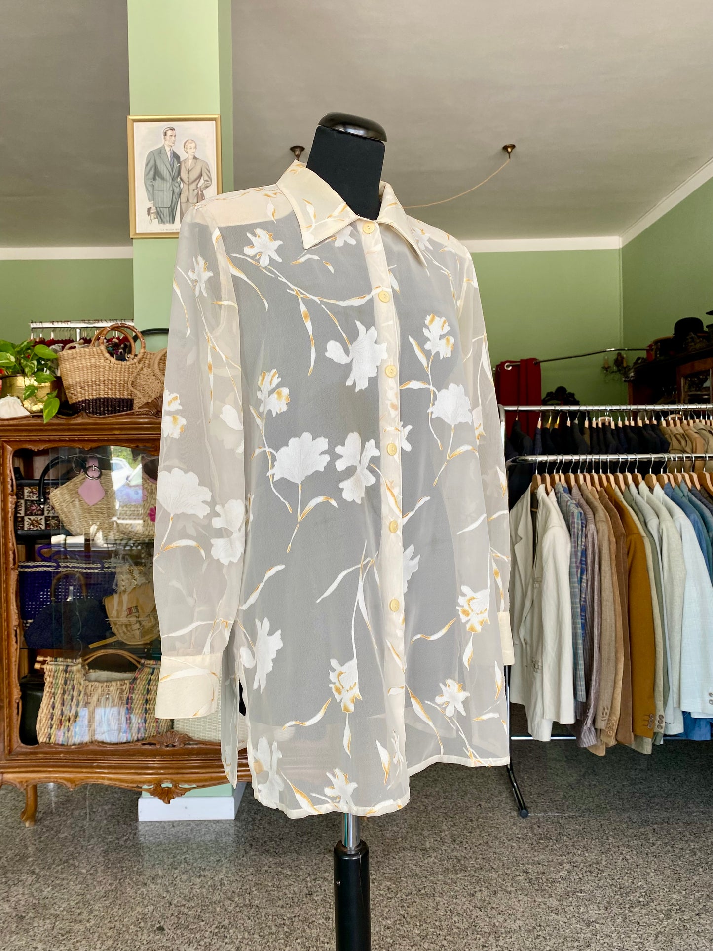 Camicia semi trasparente in chiffon vaniglia - TG. 44