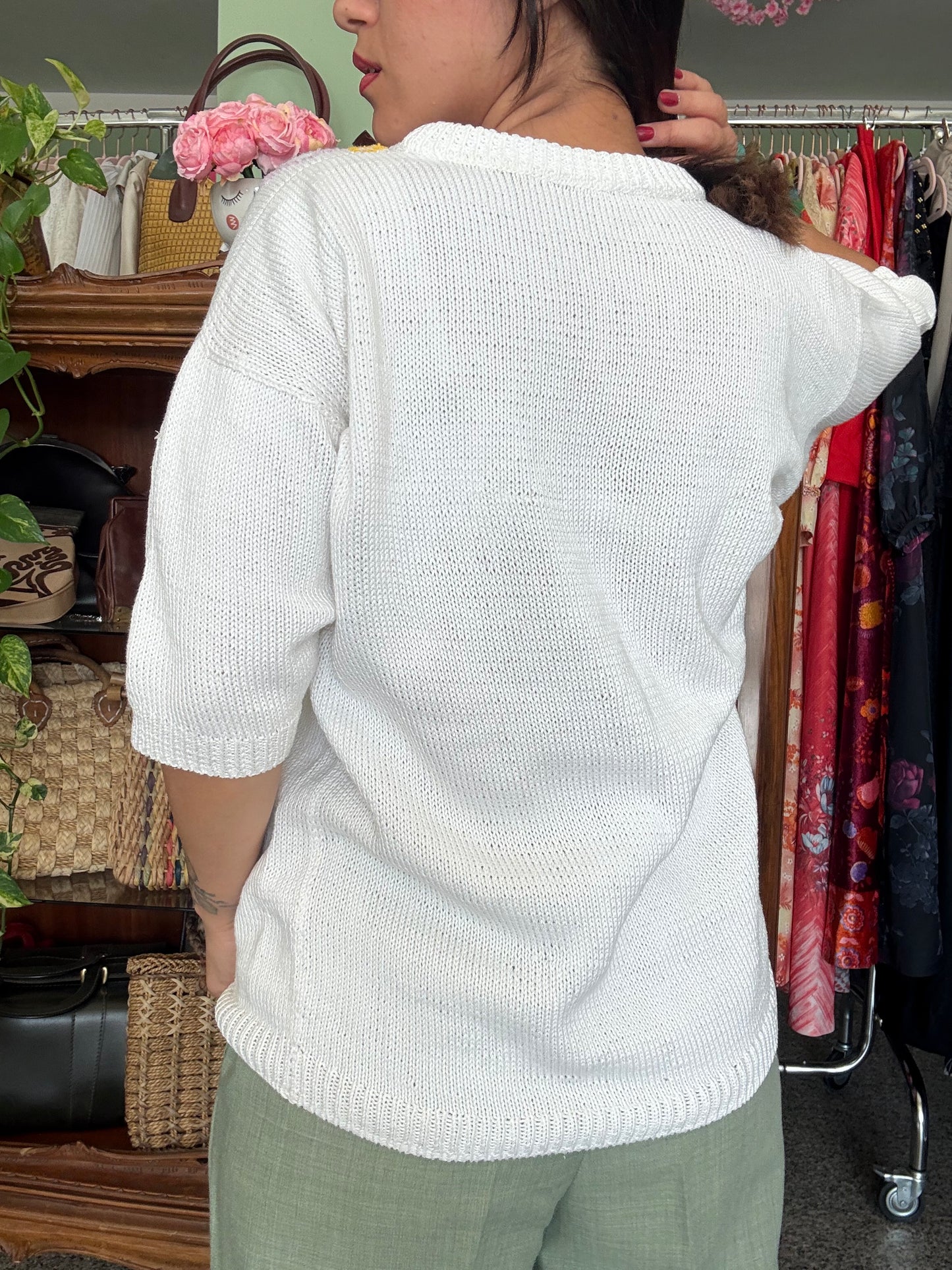 Maglia bianca con fiori - TG. M/L