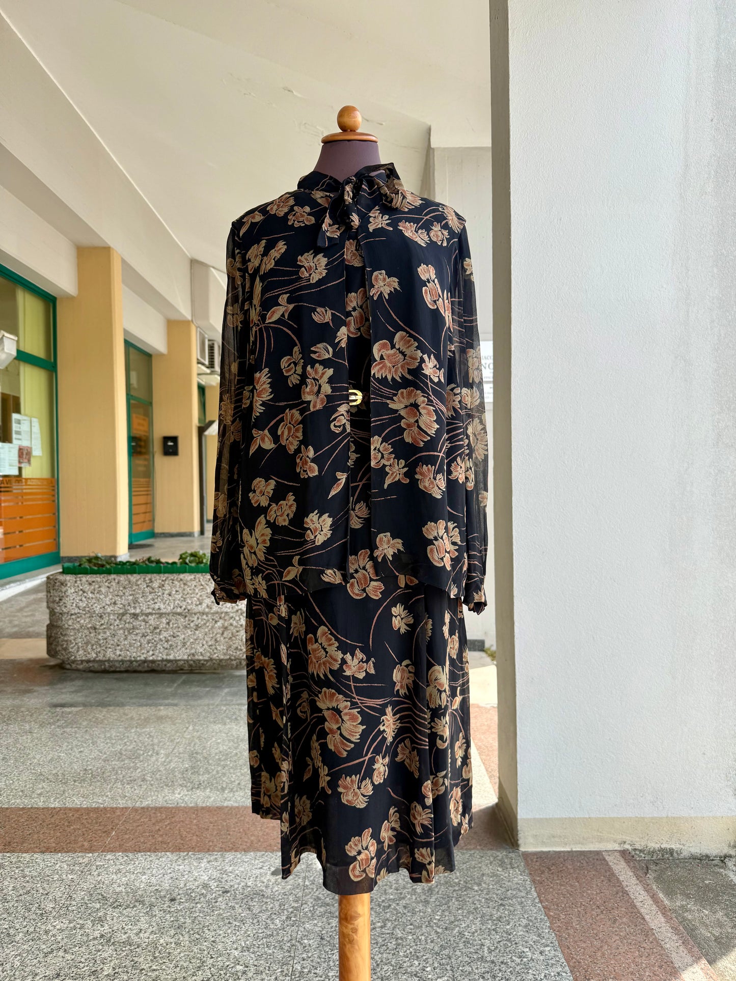 Abito anni ‘60 in crepe di seta + gilet - TG. 44/46
