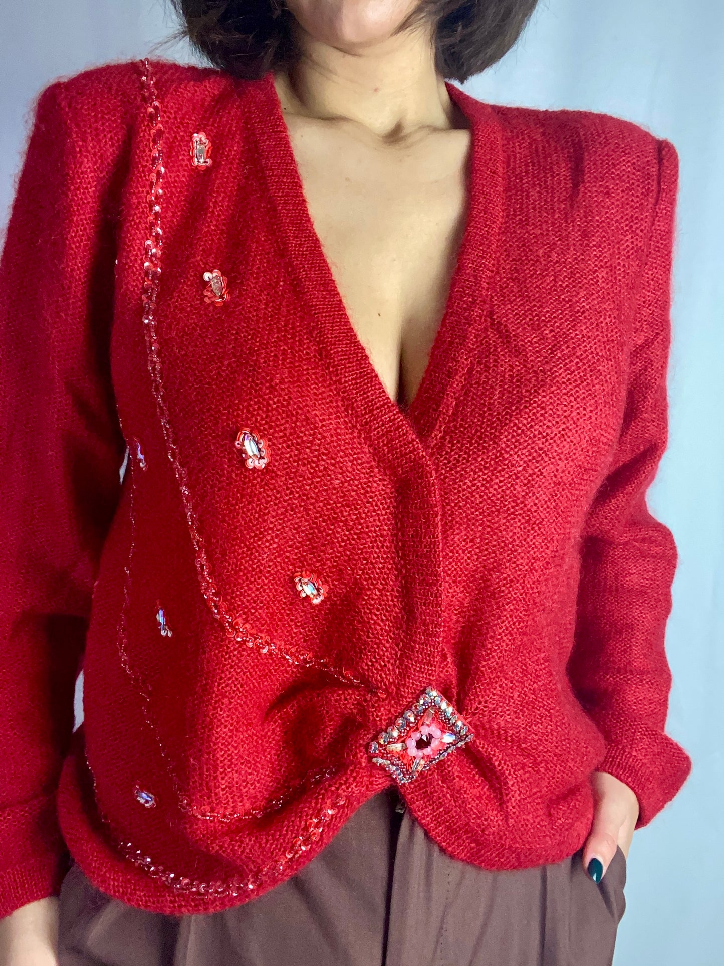 Cardigan rosso in kid mohair - TG. 46
