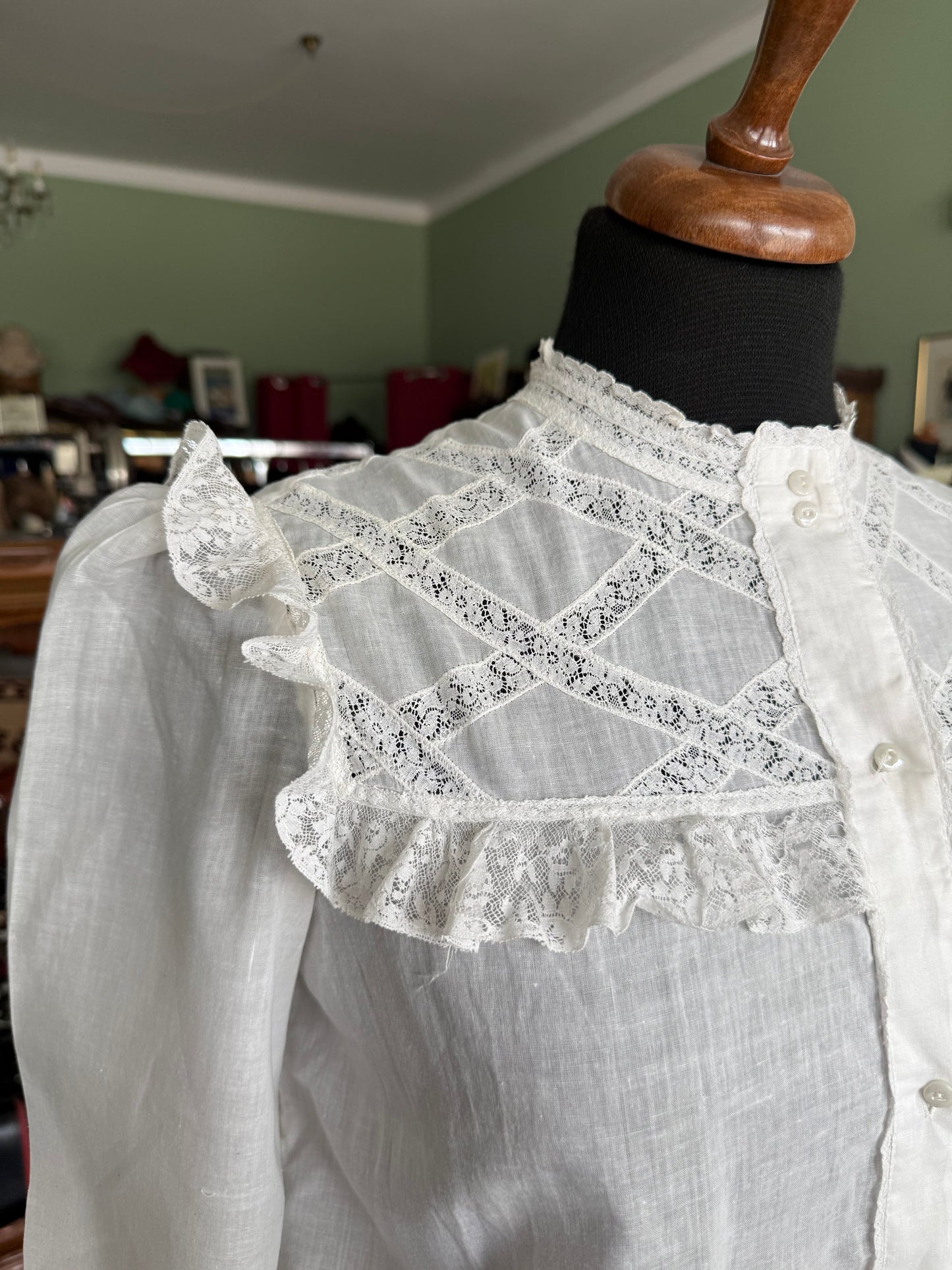 Camicia anni ‘40/‘50 in mussola di cotone e pizzo - TG. 40/42