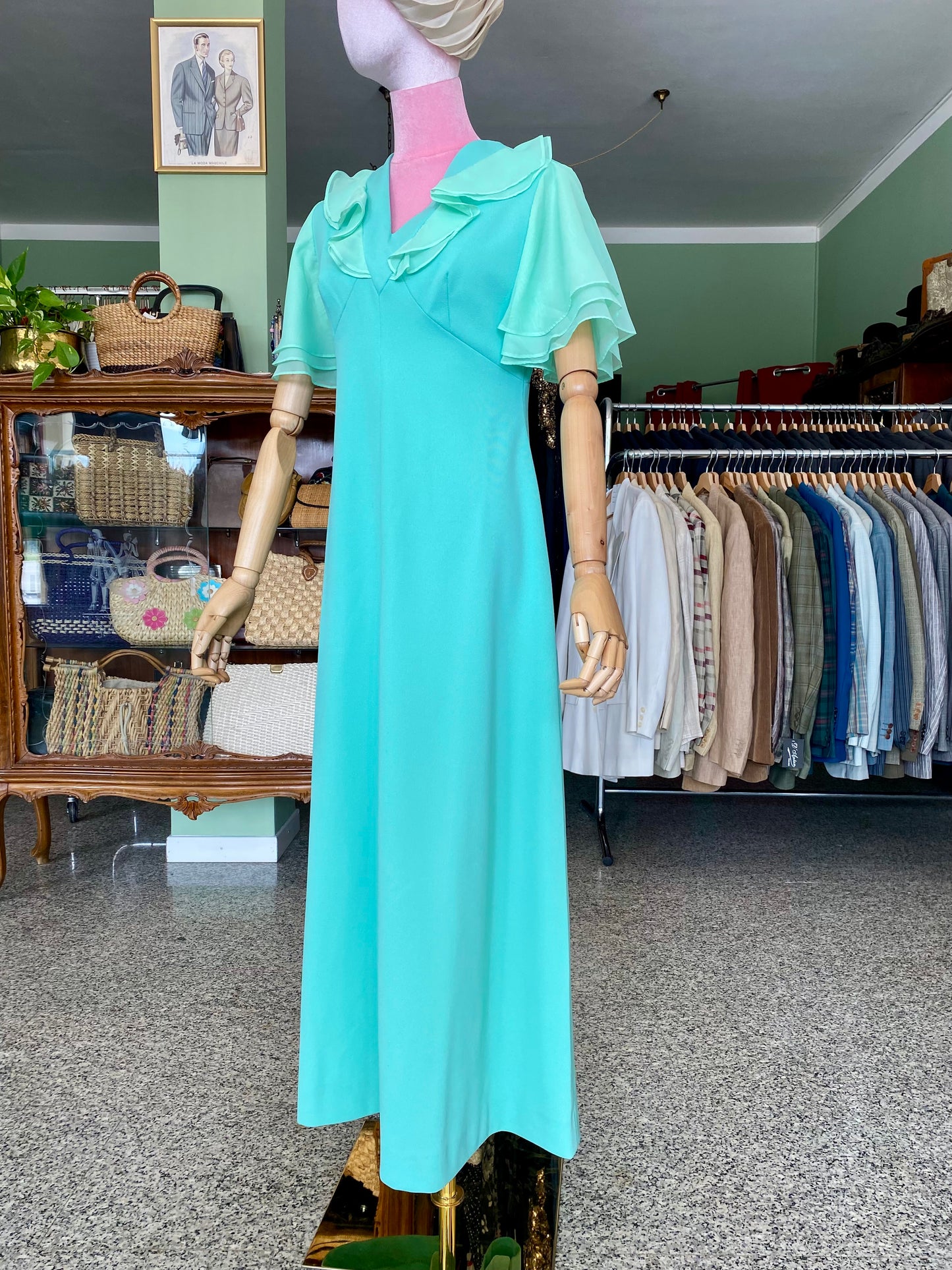 Maxi dress anni ’70 verde acqua - TG. 40