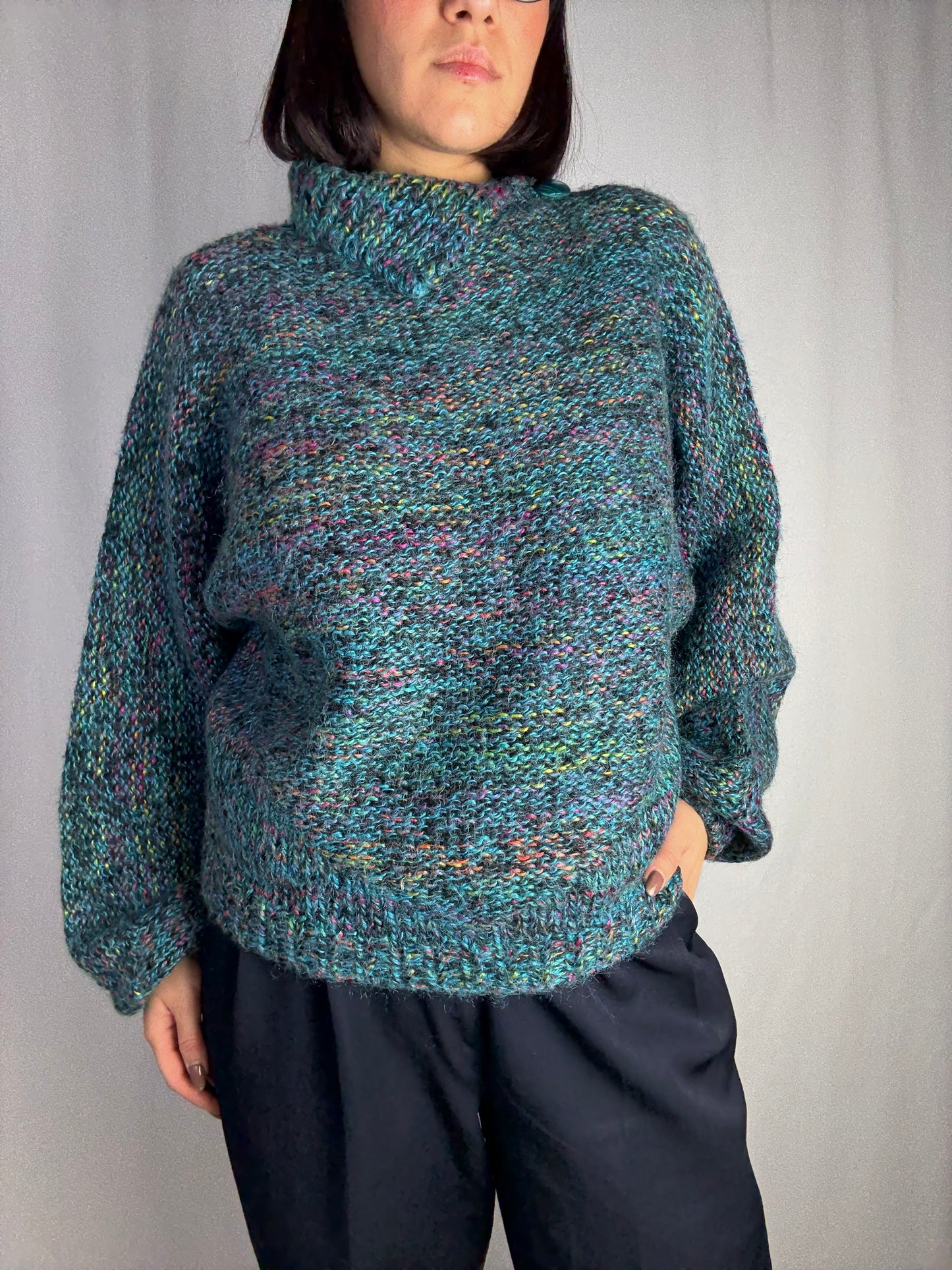 Maglione anni ‘80 mélange con collo strutturato - TG. 40-46