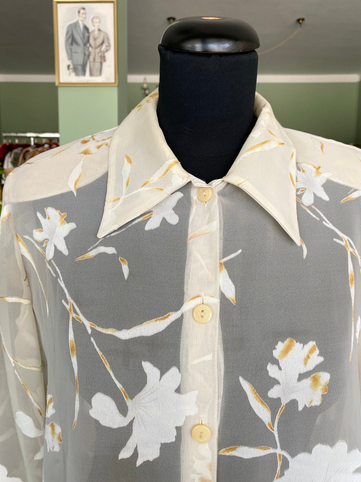 Camicia semi trasparente in chiffon vaniglia - TG. 44