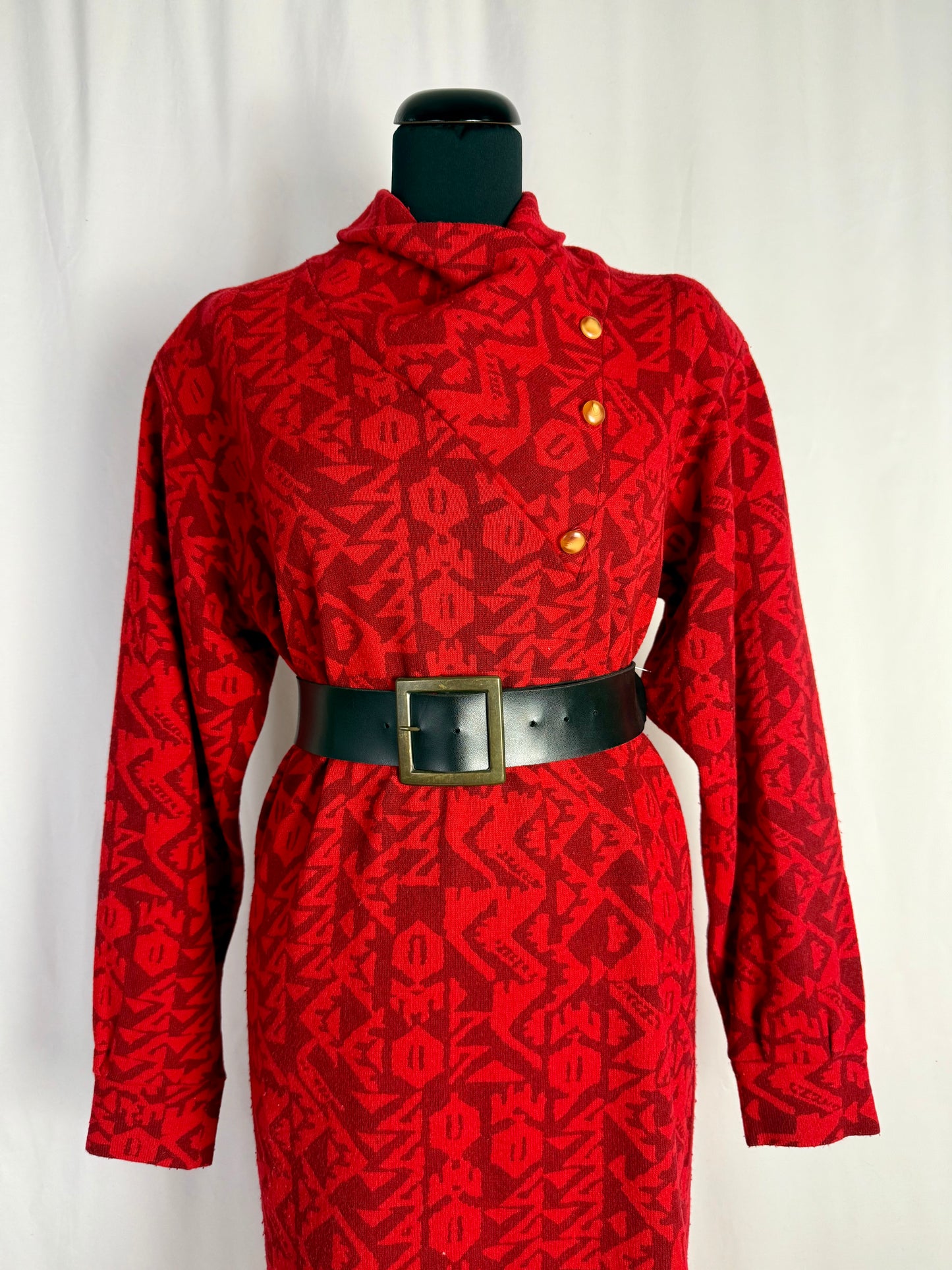 Abito anni ‘80 in maglia di lana con motivo geometrico - TG. 46/48