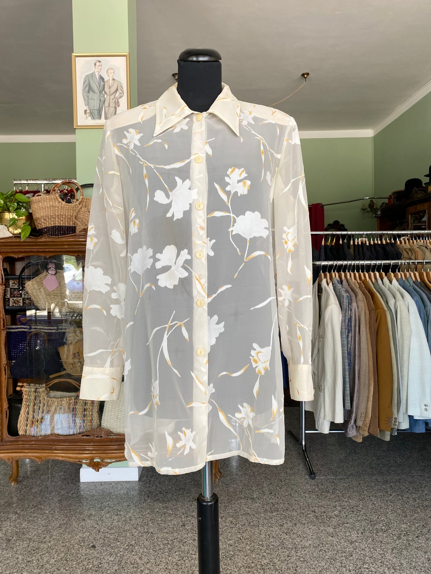 Camicia semi trasparente in chiffon vaniglia - TG. 44