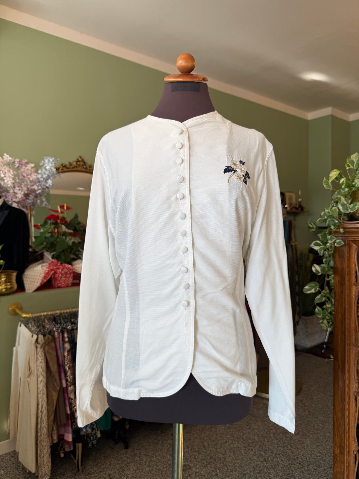 Camicia in cotone con ricami floreale - TG. 44