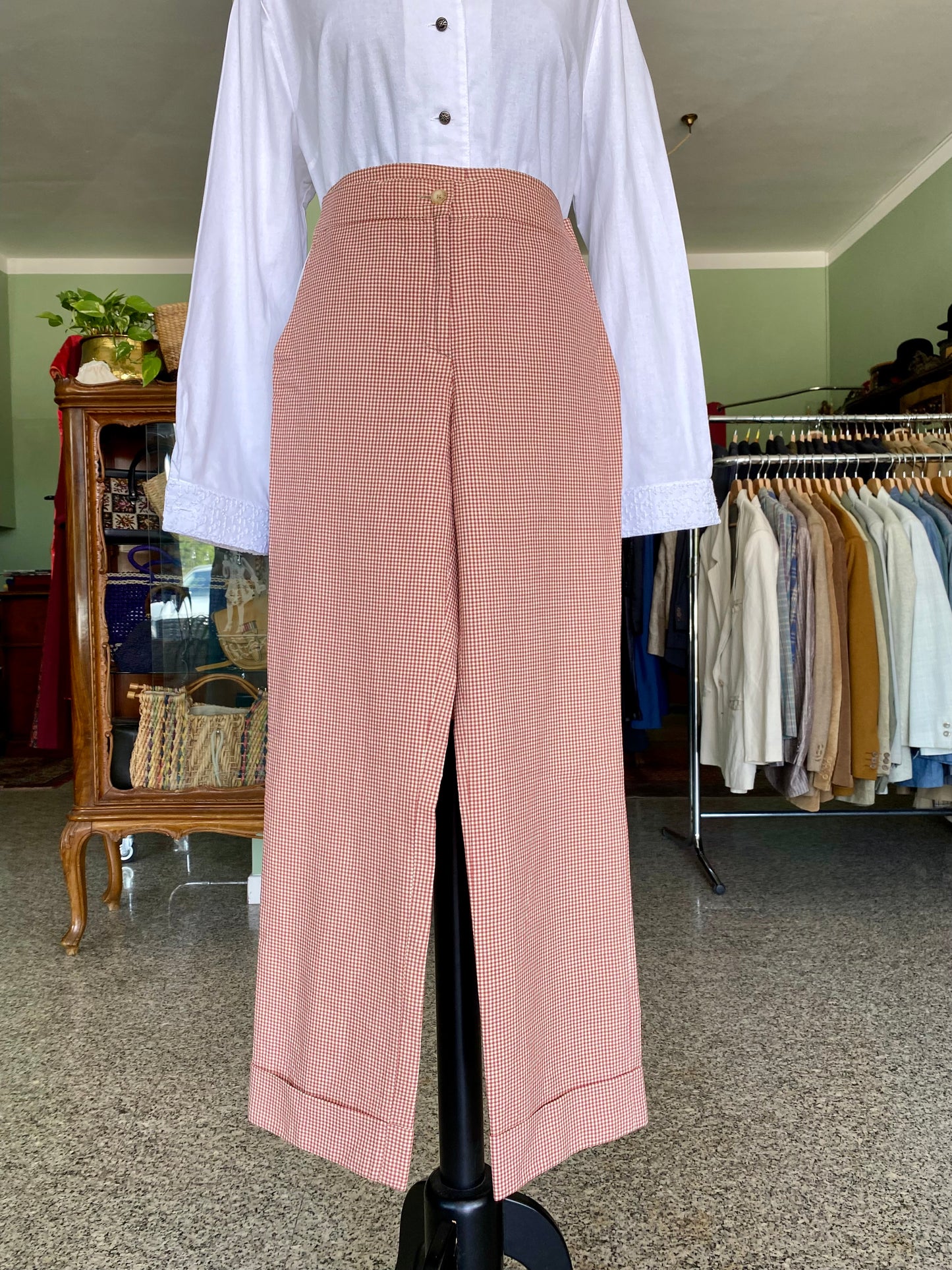 Pantaloni vintage vichy rosso – stile casual da diva - TG. 40