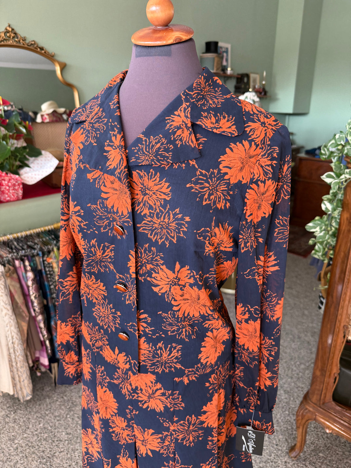 Abito sartoriale anni ‘70 blu e arancio - TG. 42