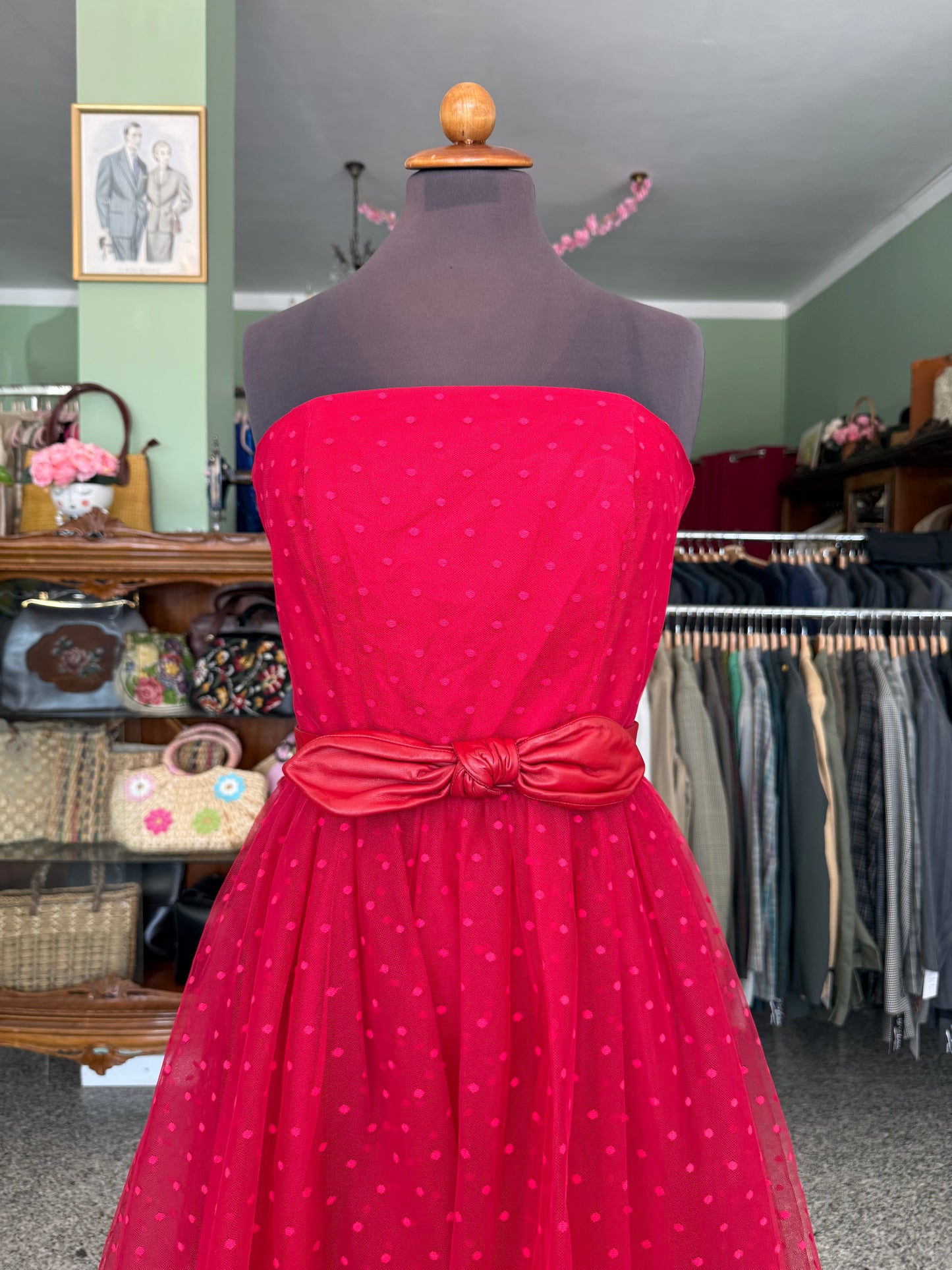 Abito anni ‘80 bustier in tulle rosso - TG. 38/40