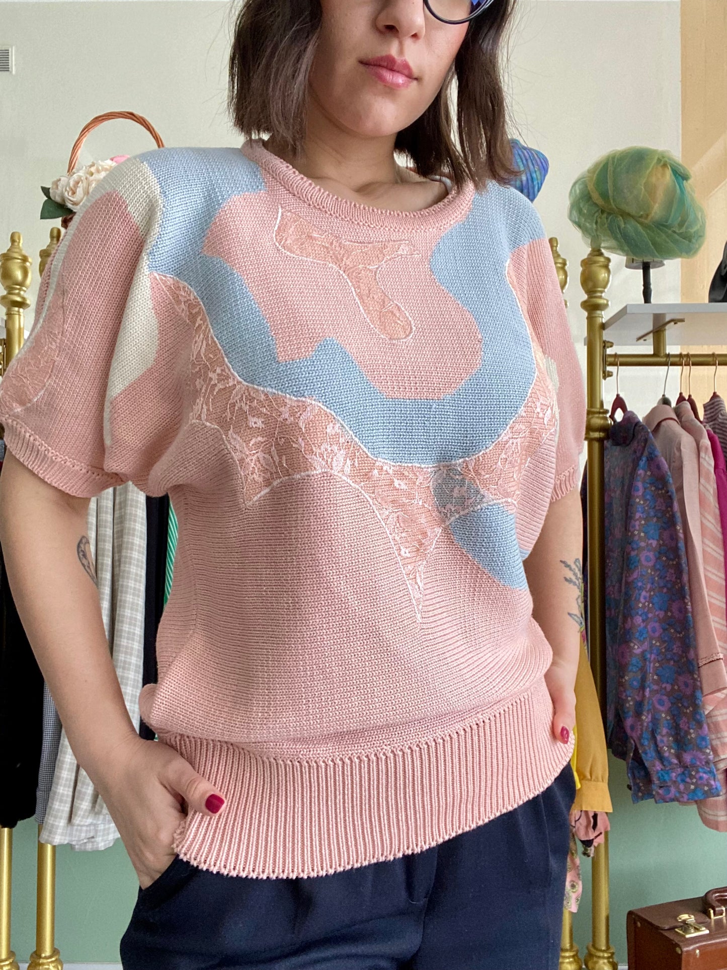 Blusa rosa e azzurra - TG. da 42 a 46