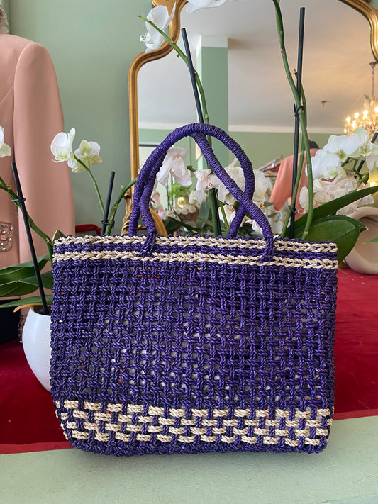 Borsa in rafia viola e naturale