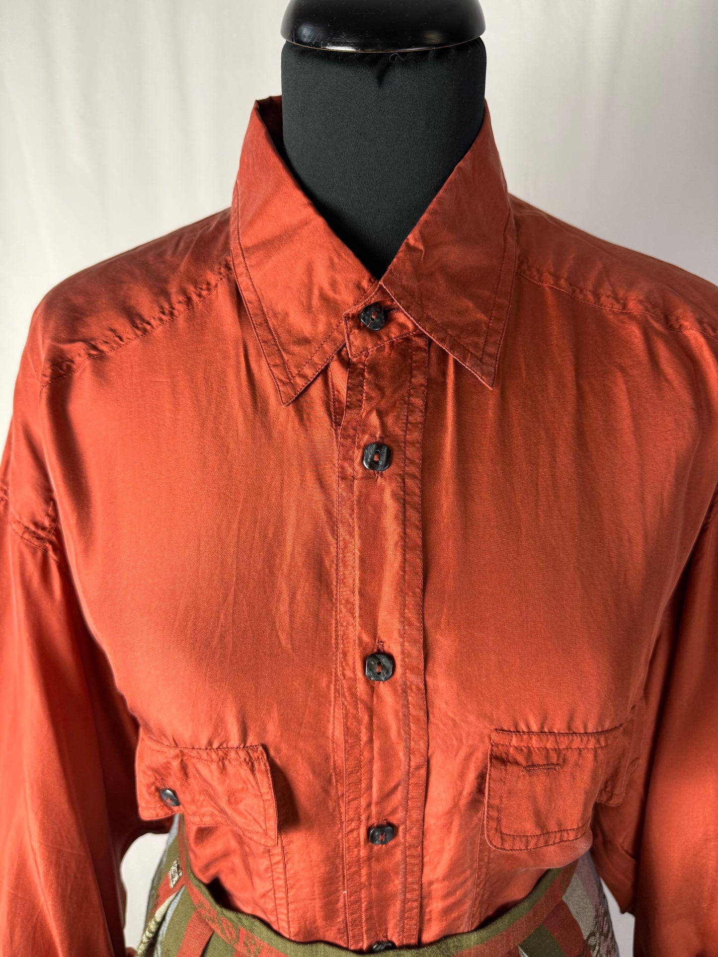 Camicia in pura seta color ruggine - TG. 50/52