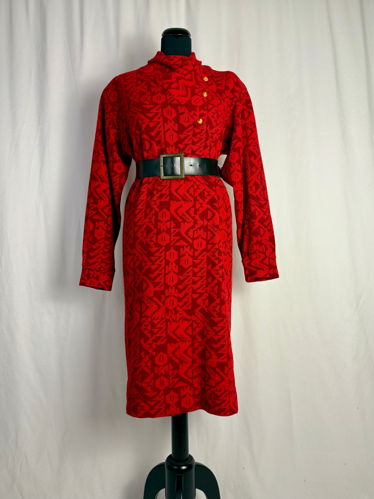 Abito anni ‘80 in maglia di lana con motivo geometrico - TG. 46/48