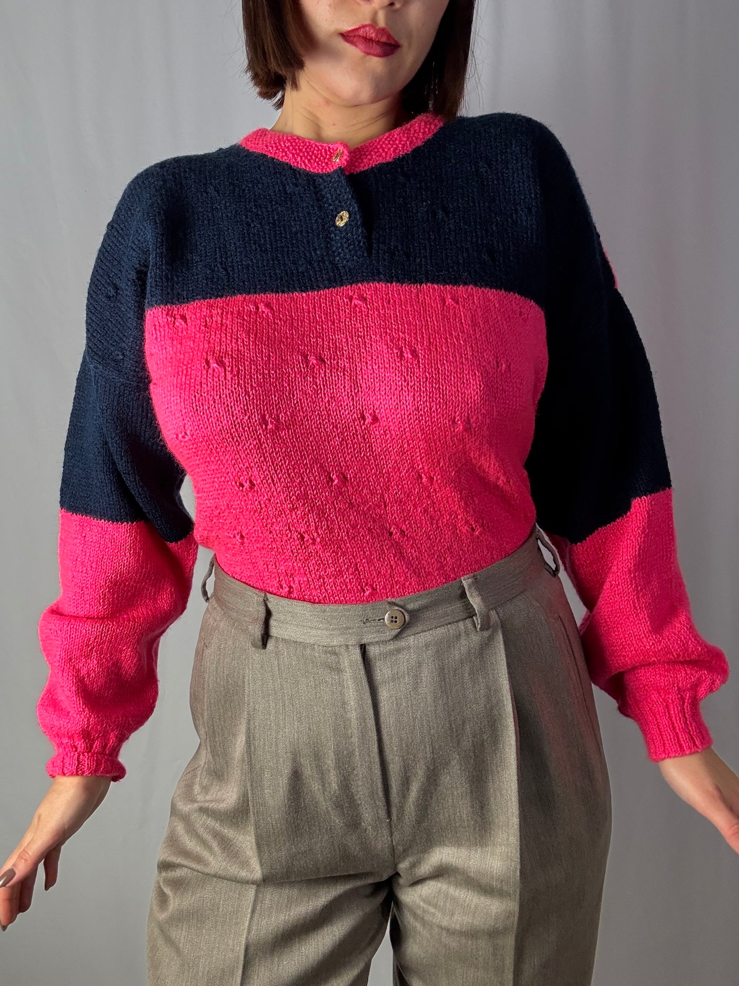 Maglione color block rosa e blu - TG. 40-46