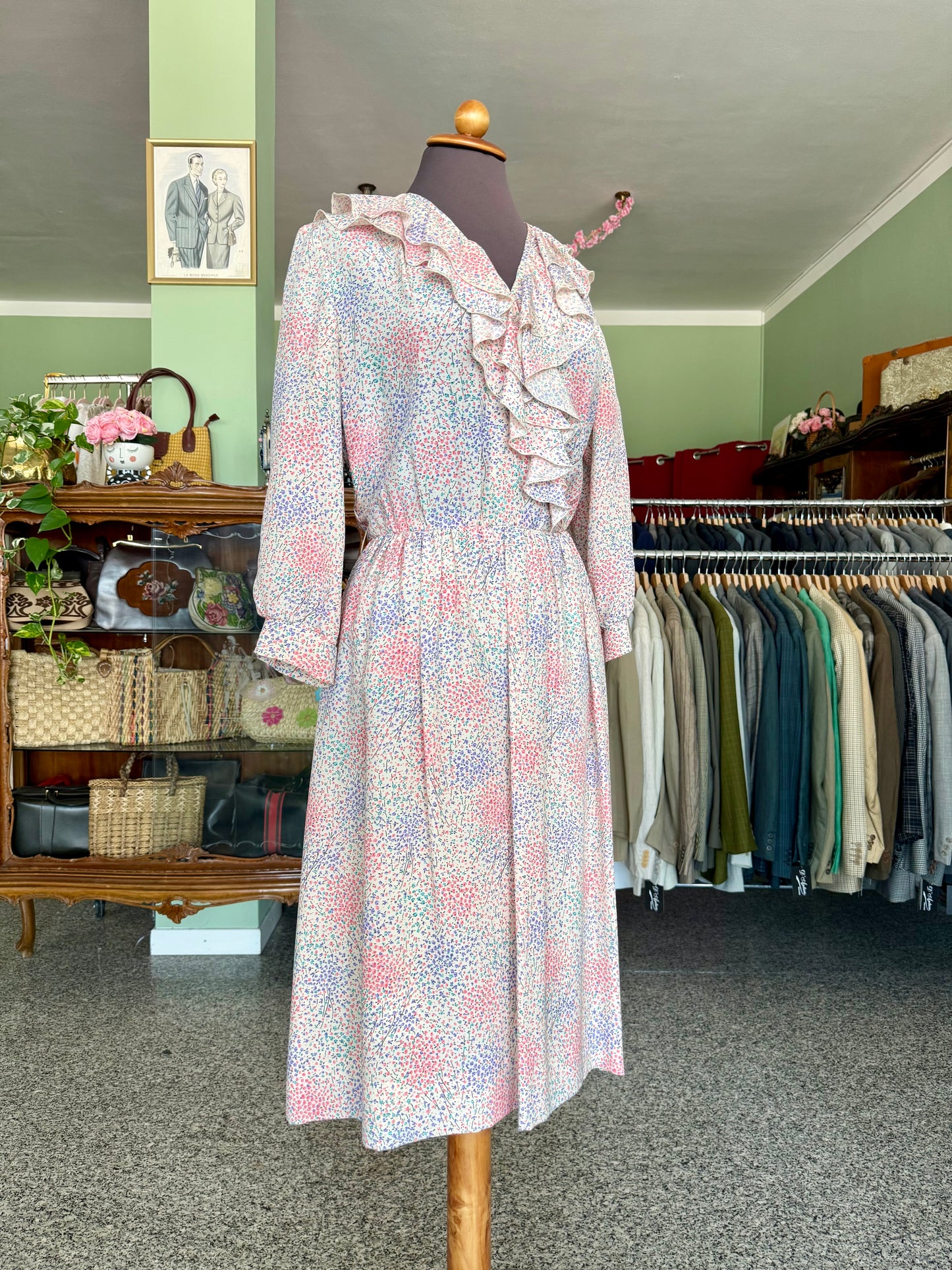 Abito anni ‘70 in seta con rouches - TG. 44