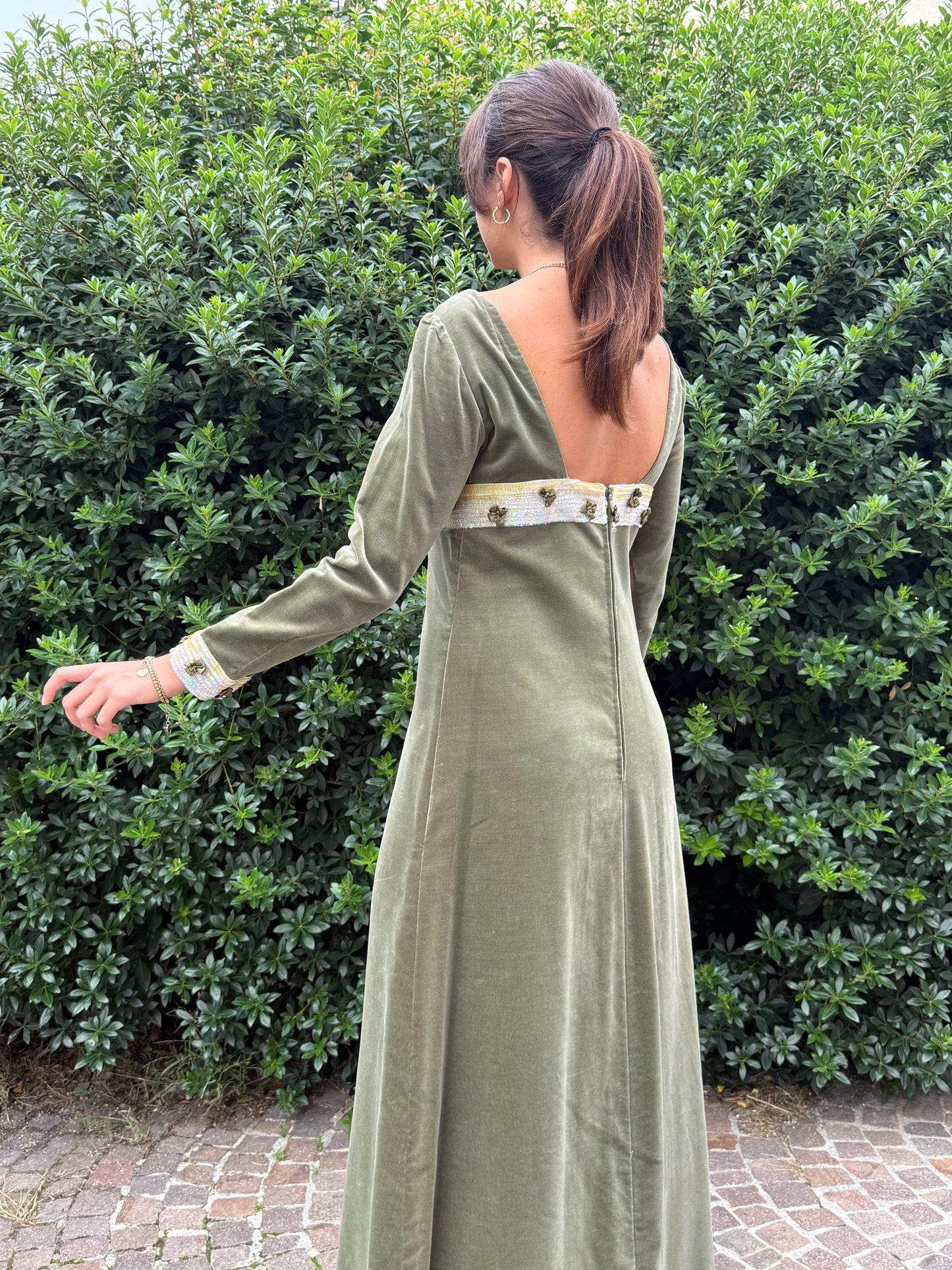 Maxi dress anni ‘70 in velluto - stile Regency - TG. 38/40