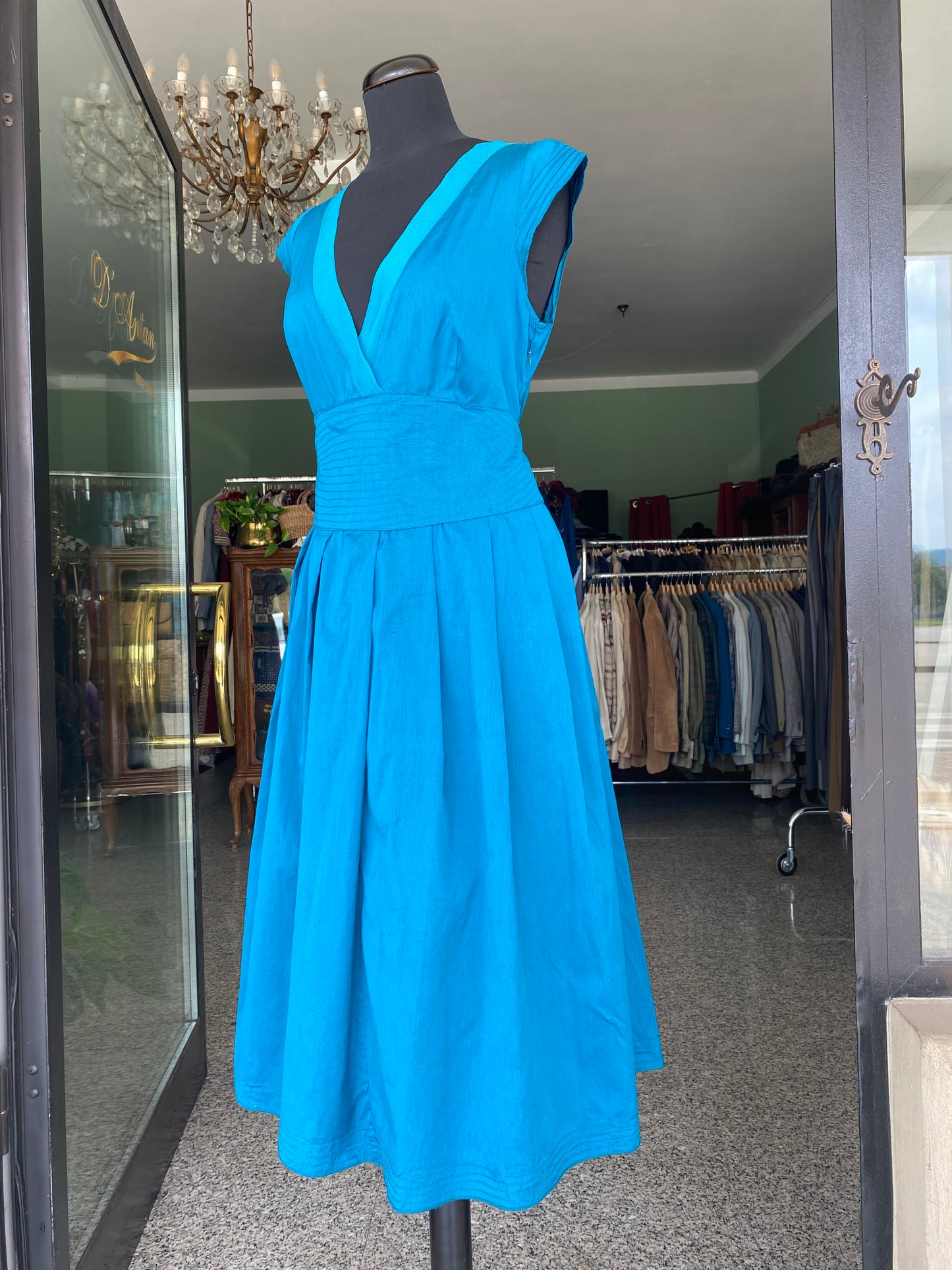 Abito in pura seta blu ottanio - TG. 42/44