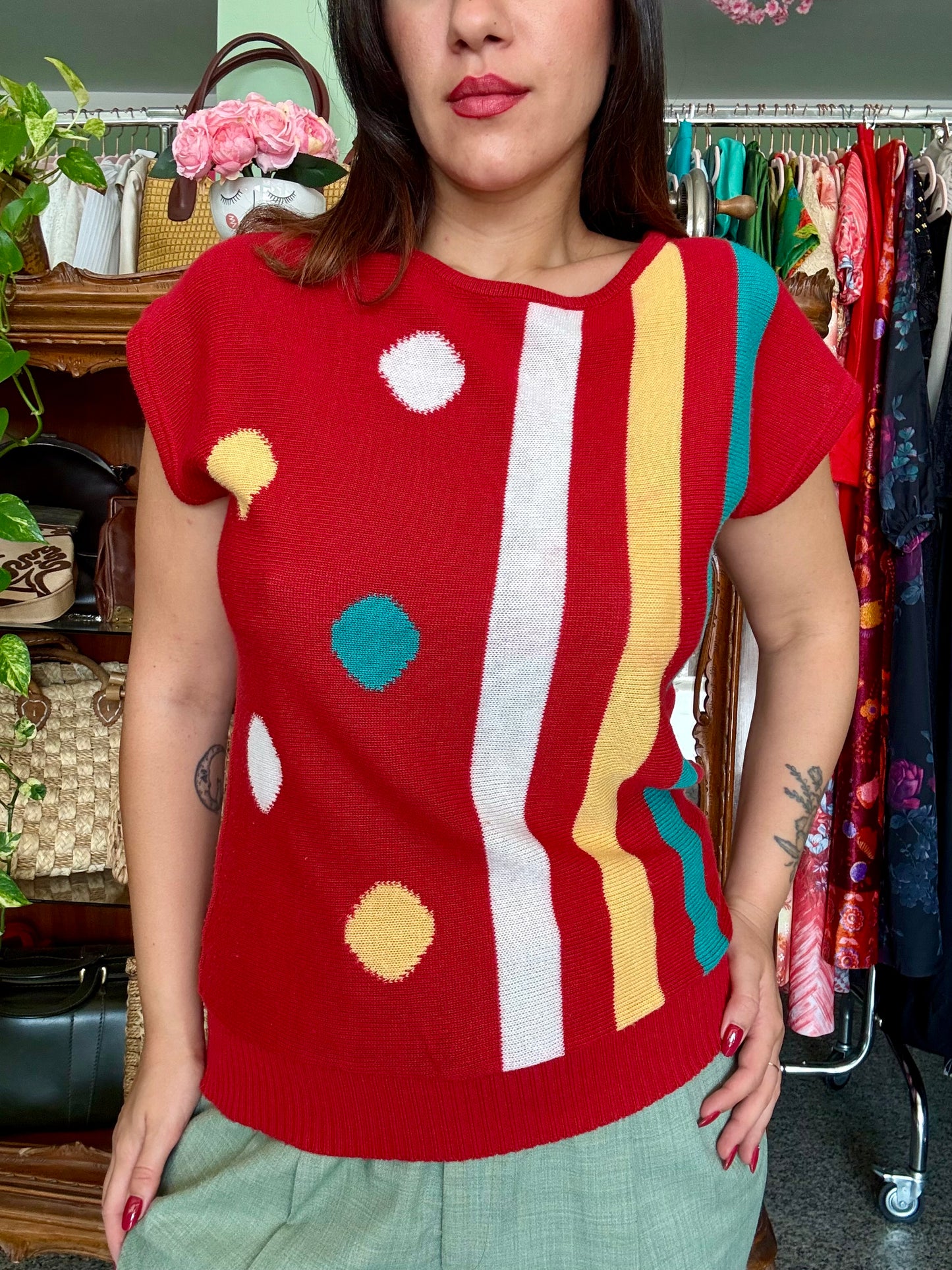 Maglia anni ‘80 righe e pois - TG. S/M
