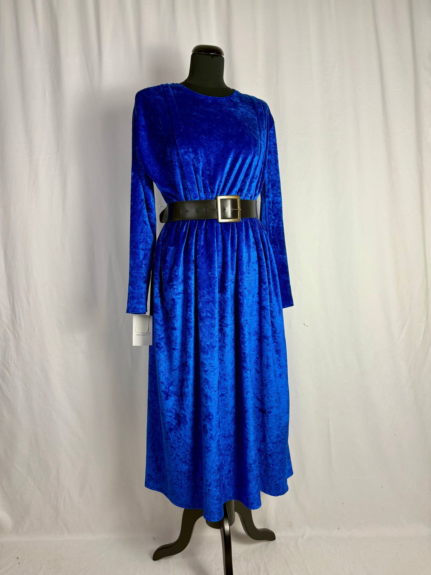 Abito anni ‘80 in ciniglia blu cangiante - TG. 48/50