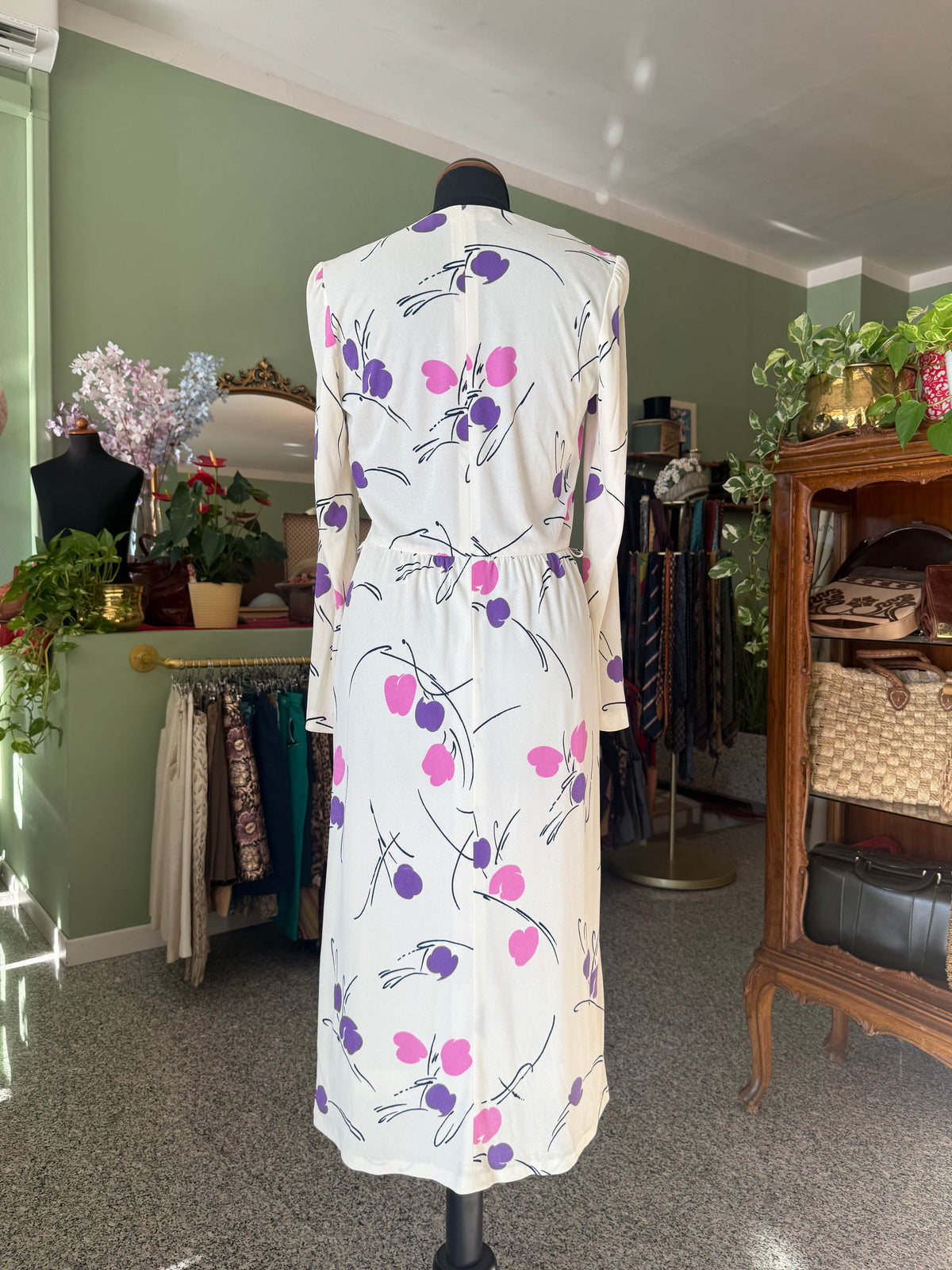 Abito anni ‘70 bianco con fiori - TG. 42
