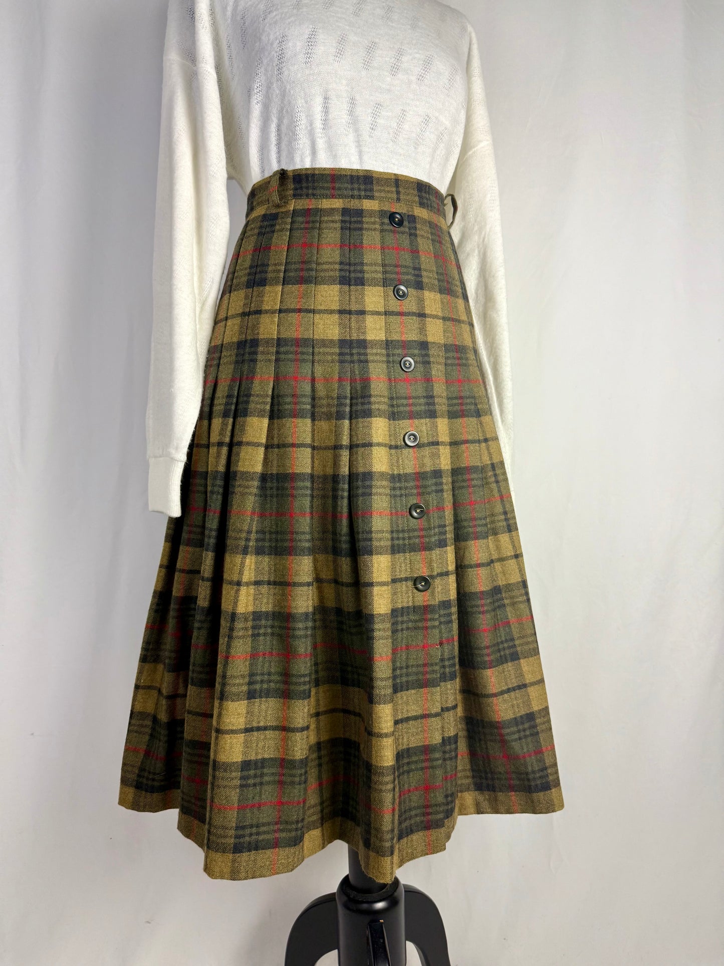 Gonna Scozzese in Lana con Pieghe e Abbottonatura Frontale - TG. 46/48
