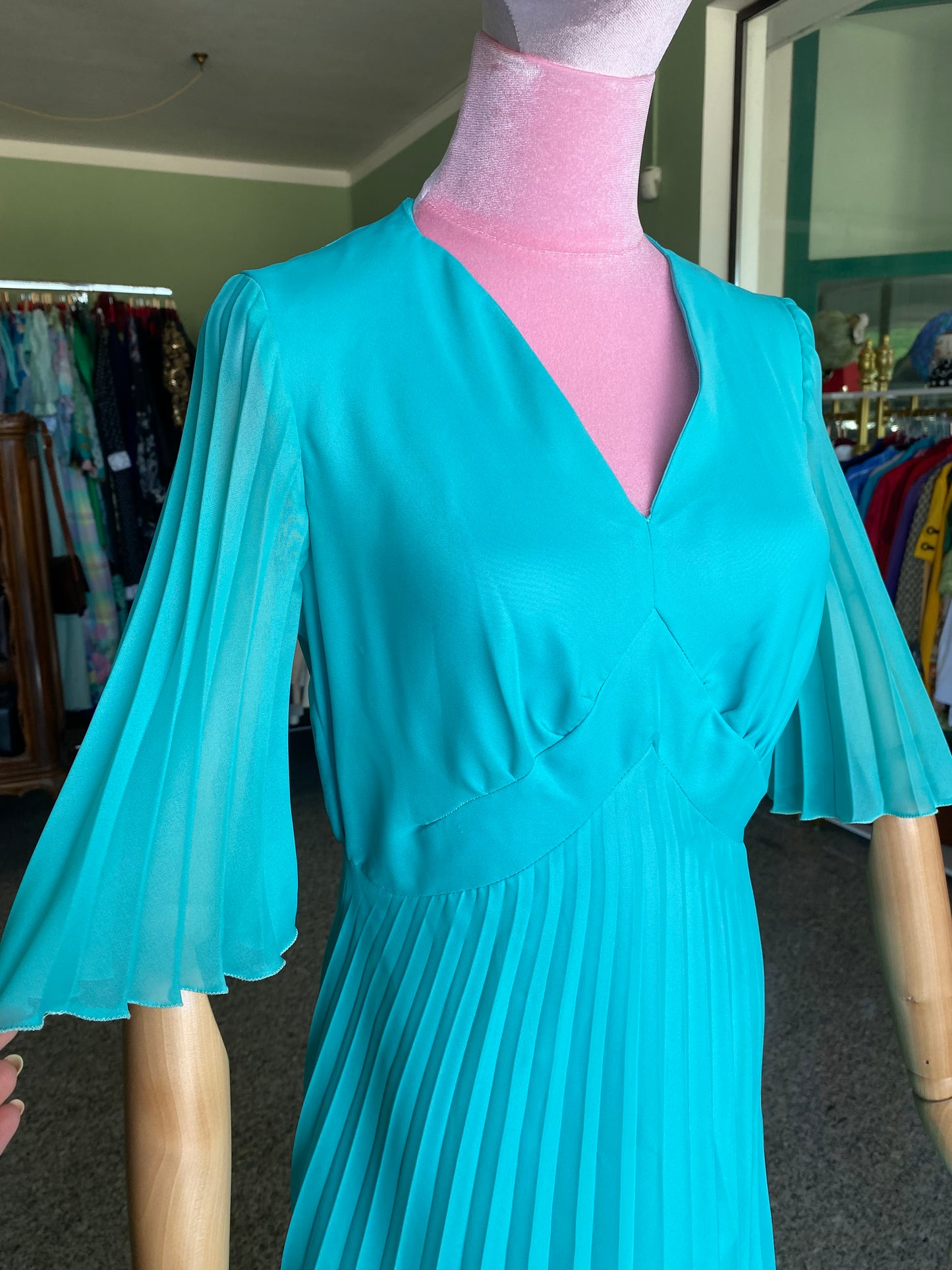 Maxi dress plissettato anni ‘70 turchese - TG.